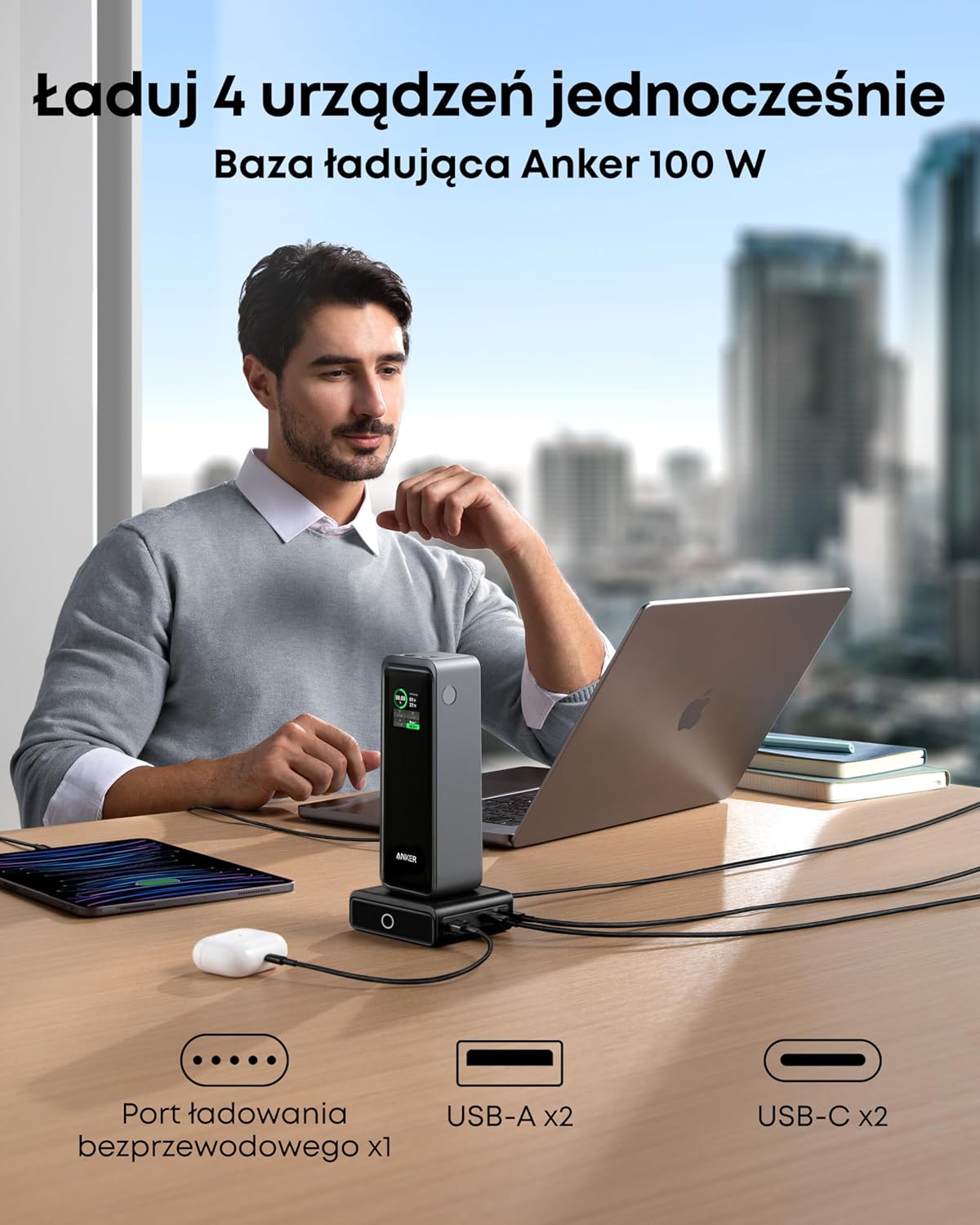 Anker Prime power bank 27650 mAh 250W w zestawie baza ładująca, szybkie ładowanie, kompaktowa przenośna ładowarka do podróży, kontrola aplikacji, kompatybilny z MacBook, iPhone, iPad i innymi