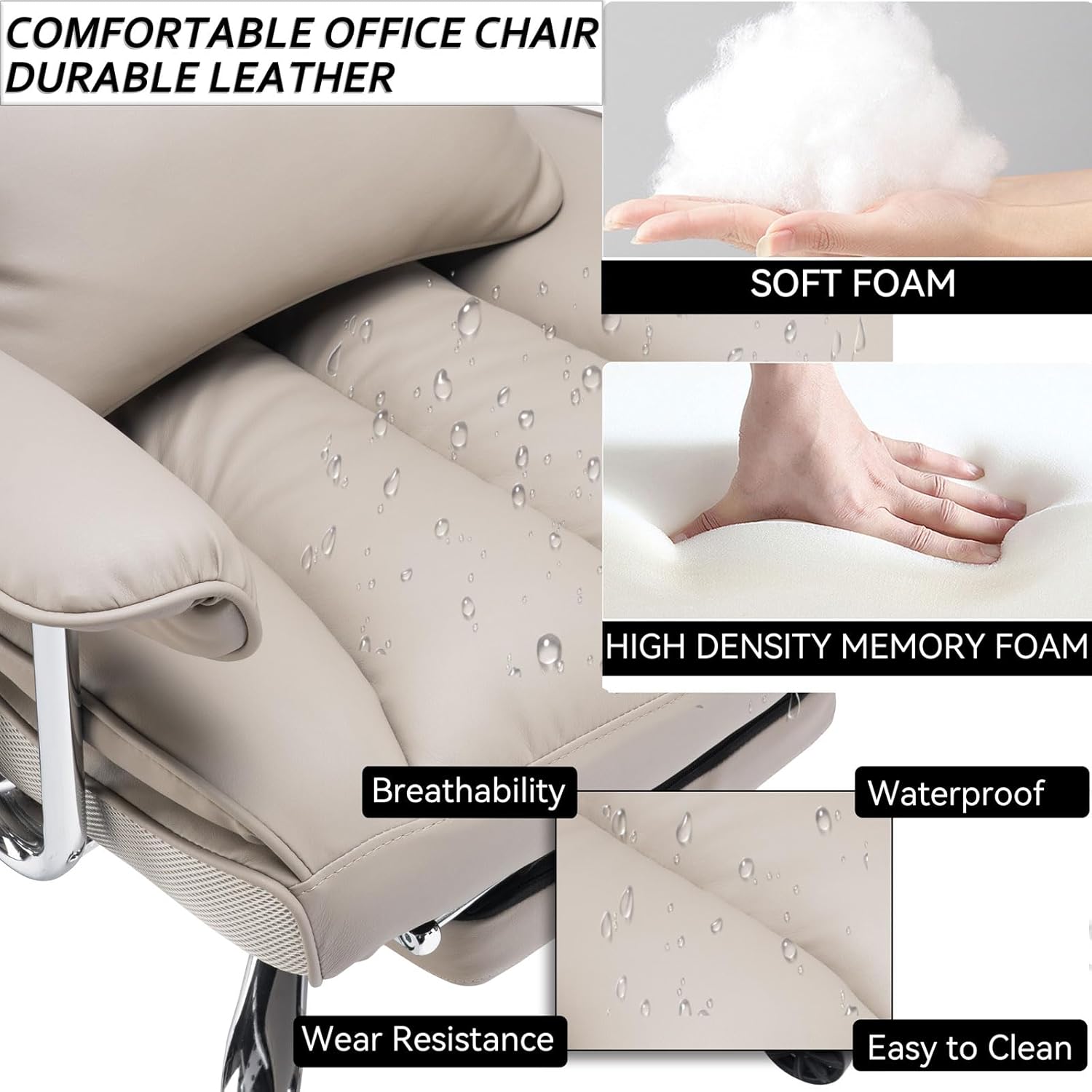 Efomao ergonomiczny fotel biurowy, krzesło kierownicze z PU skóry, fotel biurowy do 200 kg z podnóżkiem i podpórką lędźwiową, regulowane krzesło z wysokim oparciem