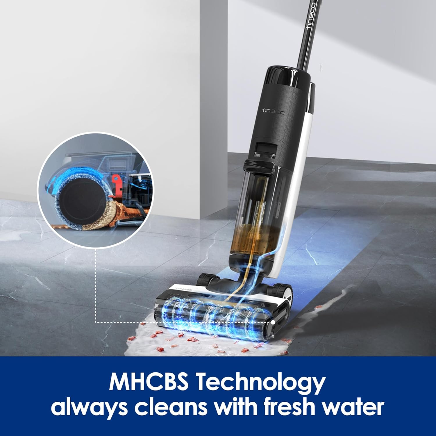 Tineco Floor ONE S7 Stretch Ultra Bezprzewodowy Odkurzacze na sucho i mokro, zapobiegająca splątaniu 180°, czas pracy 50 minut, samooczyszczanie Flashdry 85℃, dwustronne czyszczenie krawędzi