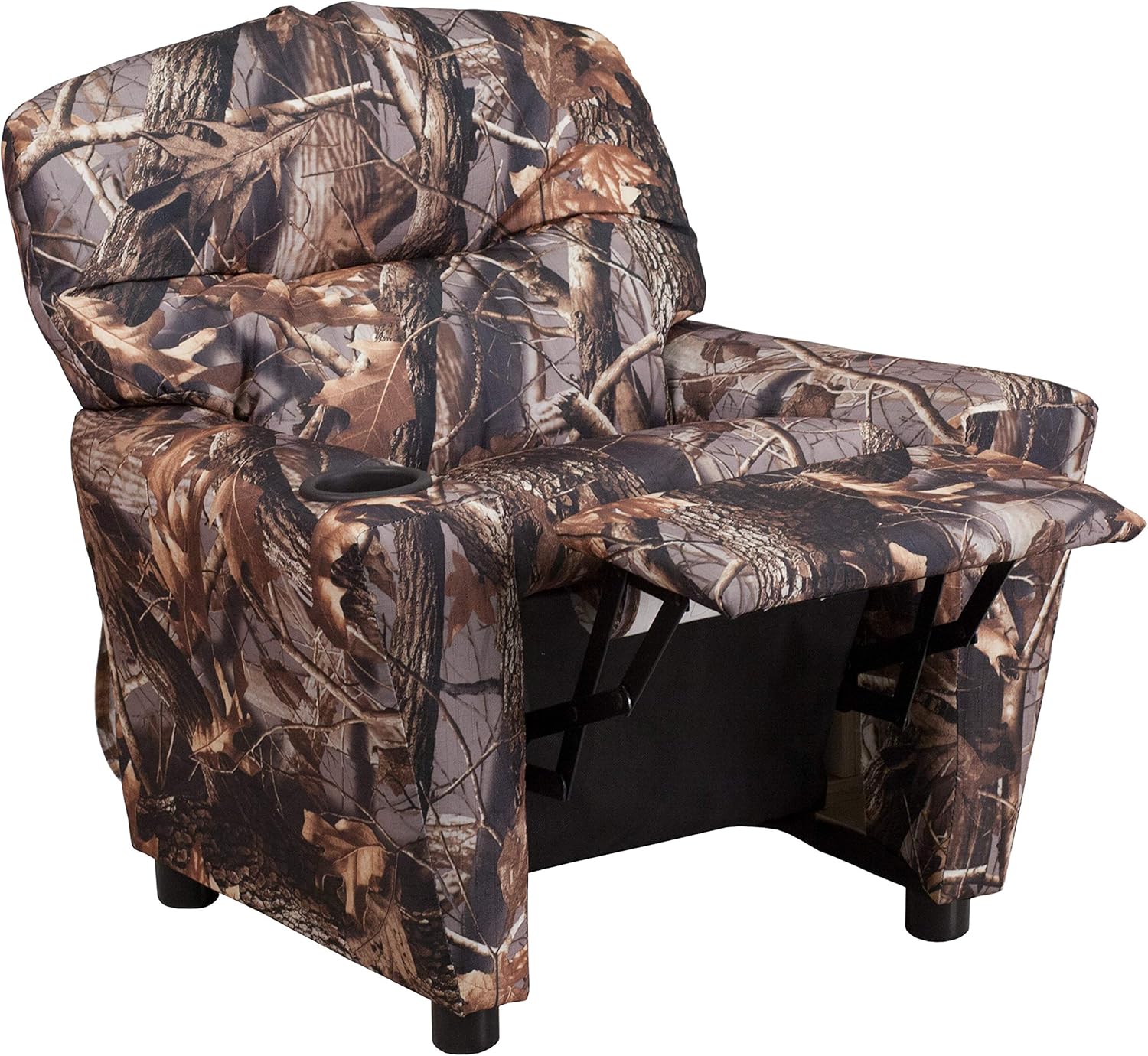 Flash Furniture Współczesny leżak dziecięcy z uchwytem na kubki, drewno, beżowy winyl, 66,04 x 53,34 x 53,34 cm