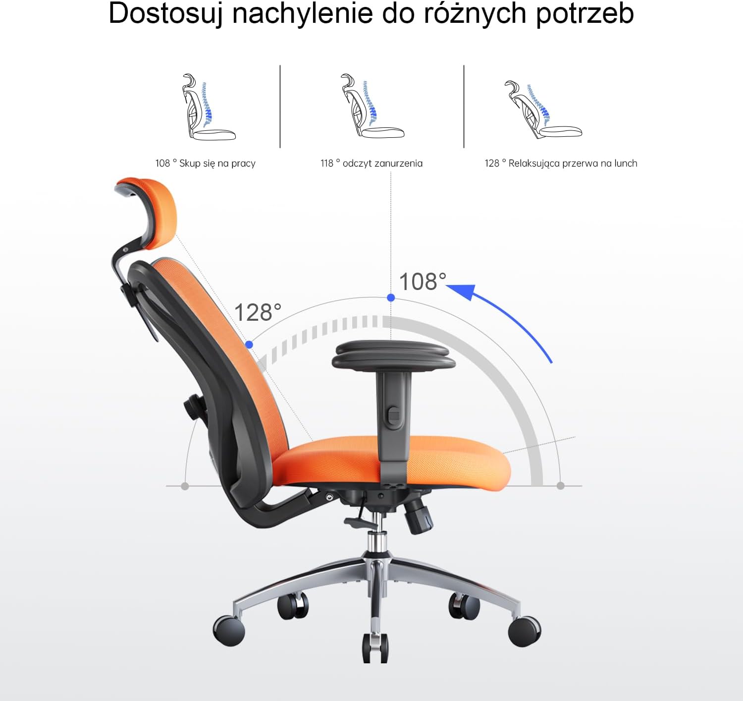 SIHOO Ergonomiczne krzesło biurowe, komputerowe krzesło biurowe z regulowanym podparciem lędźwiowym i zagłówkiem, oddychające siatkowe krzesło do gier z wygodną grubą poduszką i regulowanymi podłokietnikami, krzesło obrotowe do nauki w domu (czarne)