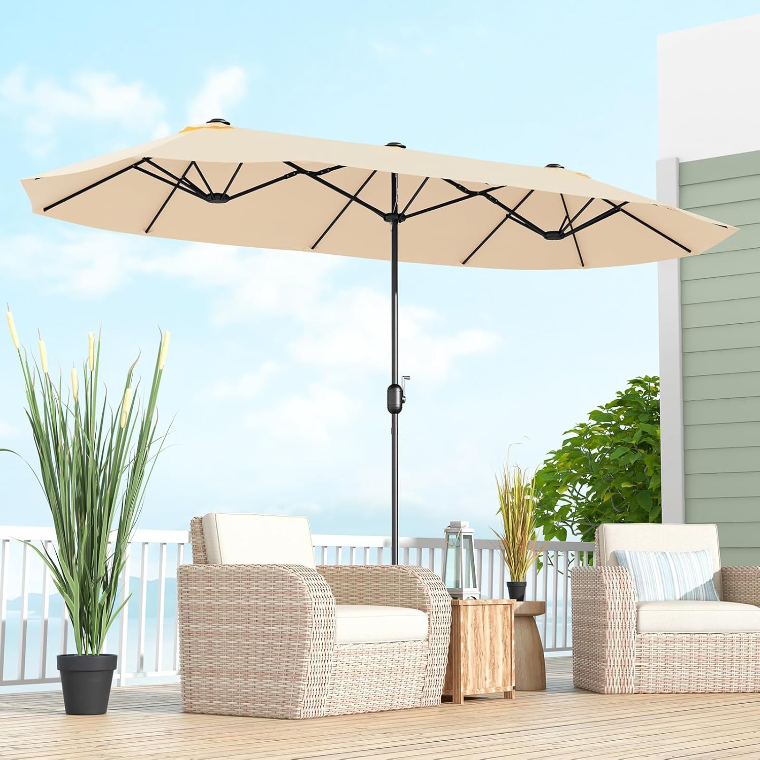 COSTWAY Parasol przeciwsłoneczny, prostokątny, 300 x 300 cm, duży parasol przeciwsłoneczny z korbą, parasol ogrodowy, odchylany o 360°, parasol tarasowy, do ogrodu, na taras, balkon (czarny)