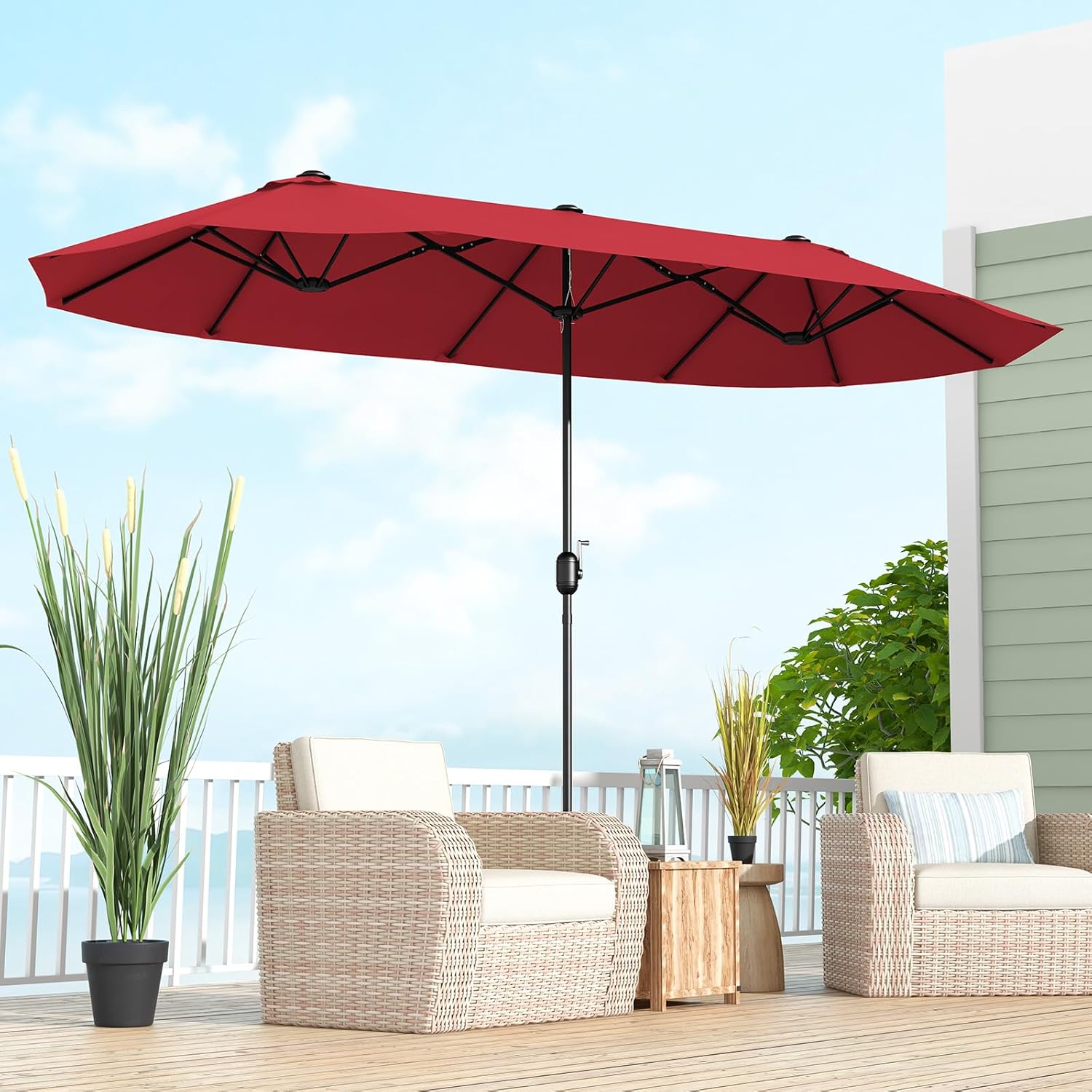 COSTWAY Parasol przeciwsłoneczny, prostokątny, 300 x 300 cm, duży parasol przeciwsłoneczny z korbą, parasol ogrodowy, odchylany o 360°, parasol tarasowy, do ogrodu, na taras, balkon (czarny)