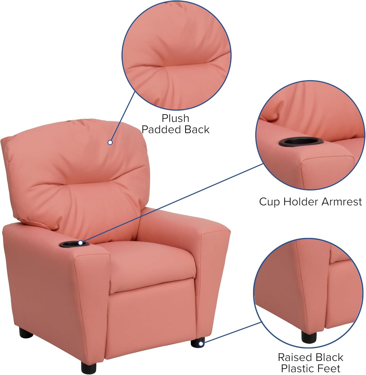 Flash Furniture Współczesny leżak dziecięcy z uchwytem na kubki, drewno, beżowy winyl, 66,04 x 53,34 x 53,34 cm
