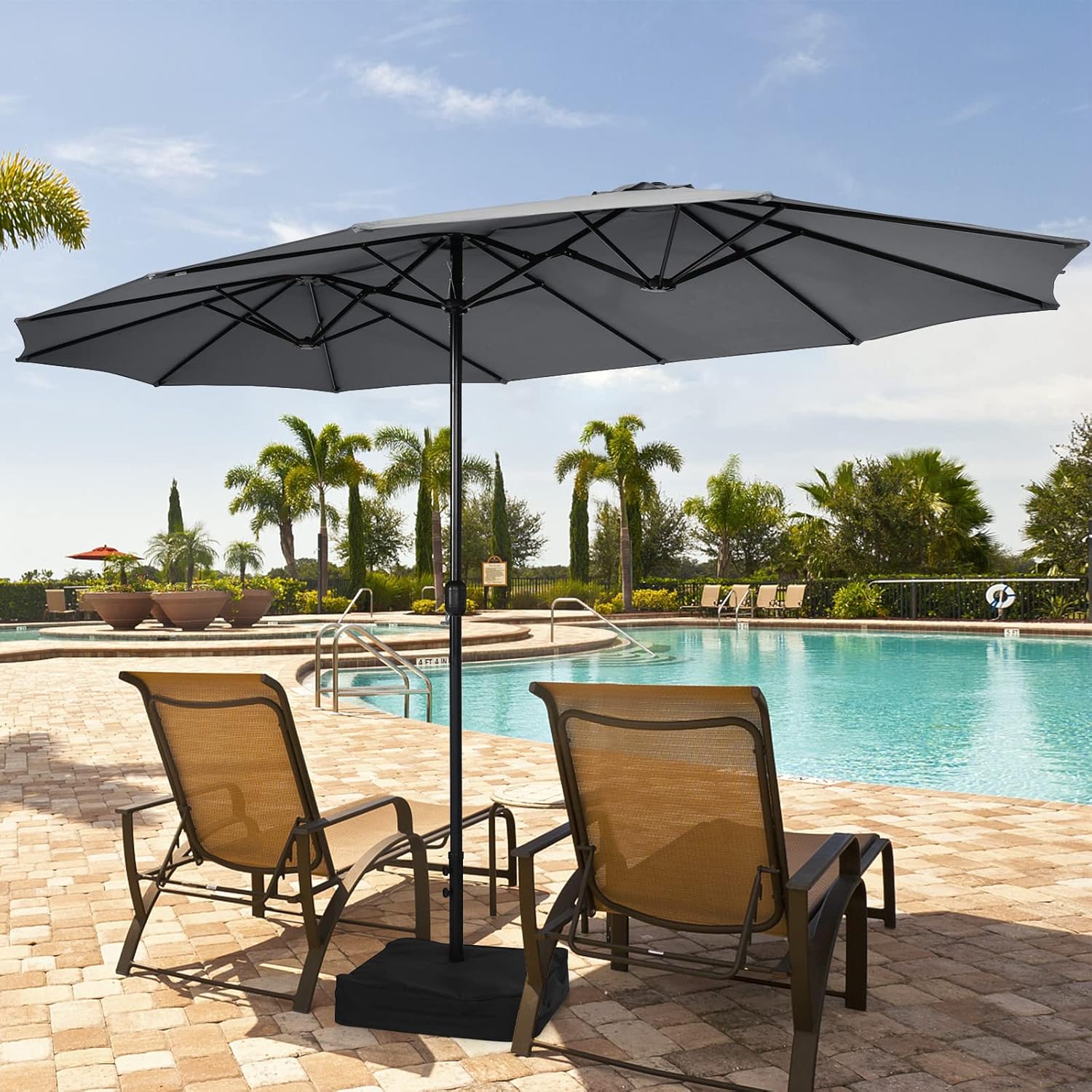 COSTWAY Parasol przeciwsłoneczny, prostokątny, 300 x 300 cm, duży parasol przeciwsłoneczny z korbą, parasol ogrodowy, odchylany o 360°, parasol tarasowy, do ogrodu, na taras, balkon (czarny)