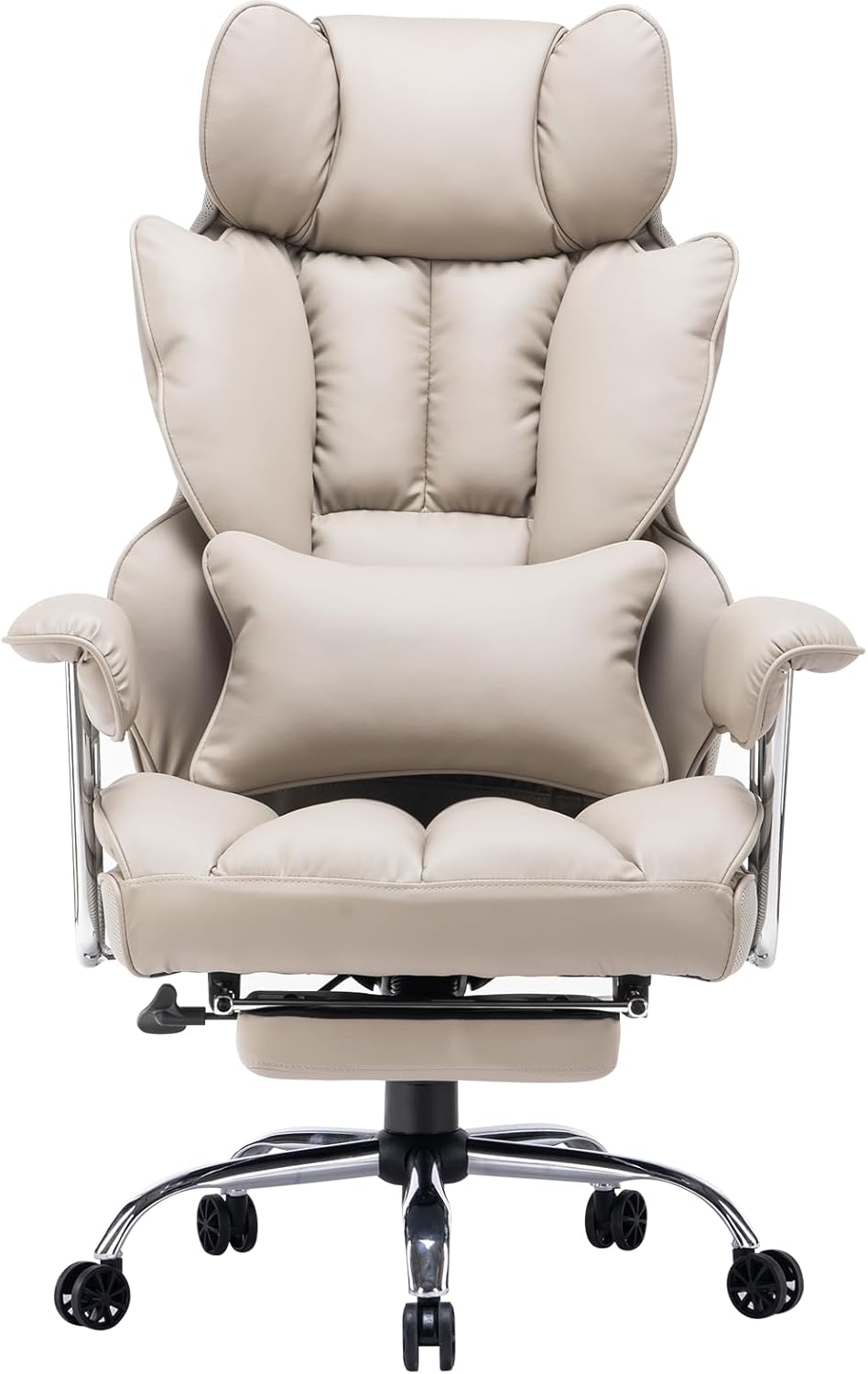 Efomao ergonomiczny fotel biurowy, krzesło kierownicze z PU skóry, fotel biurowy do 200 kg z podnóżkiem i podpórką lędźwiową, regulowane krzesło z wysokim oparciem