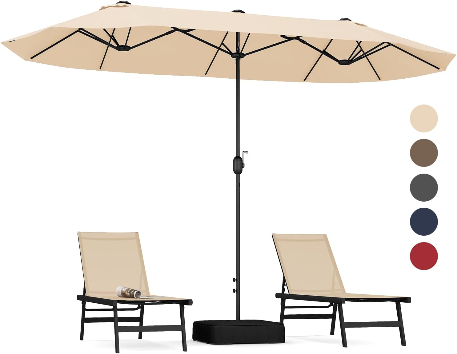 COSTWAY Parasol przeciwsłoneczny, prostokątny, 300 x 300 cm, duży parasol przeciwsłoneczny z korbą, parasol ogrodowy, odchylany o 360°, parasol tarasowy, do ogrodu, na taras, balkon (czarny)