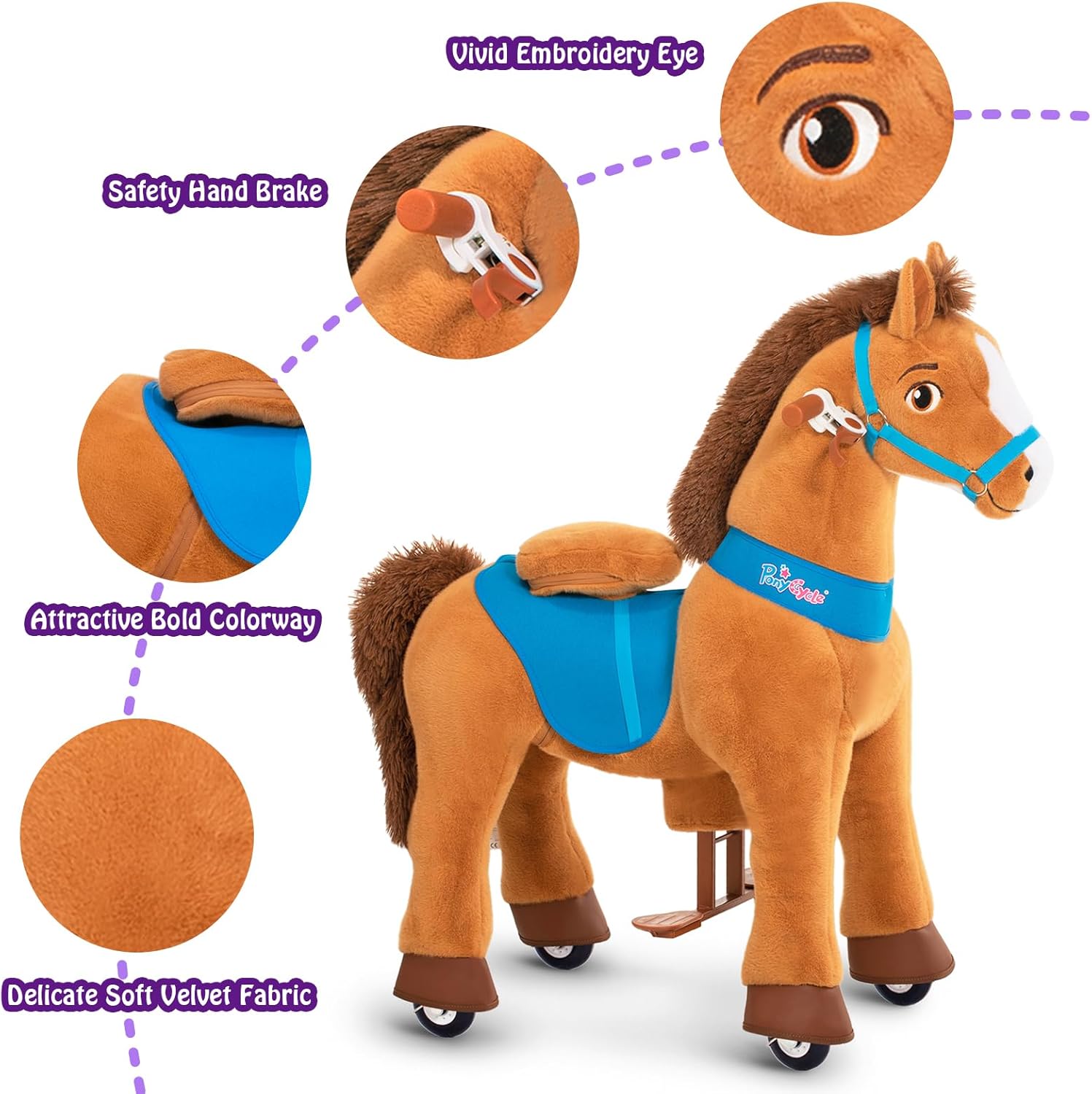 PonyCycle 2023 Nowy Model E Jednorożec do Jazdy na Mechanicznym Chodzącym Jednorożcu z Hamulcem (Fioletowy/Rozmiar 4 dla Dzieci w Wieku 4-8 Lat) Hulajnoga dla Maluchów do Jazdy na Koniu - E413