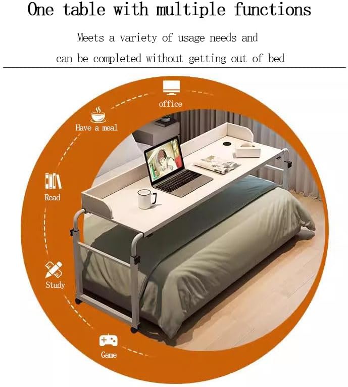 Biurko Nad Stołem, Rozciągliwy Leniwy Design Wózek Laptopa Z łóżka Z Kołami Z Kół Rolling Medical Workstation Biurko 115-210 Cm Składane Biurko(Color:drewno)