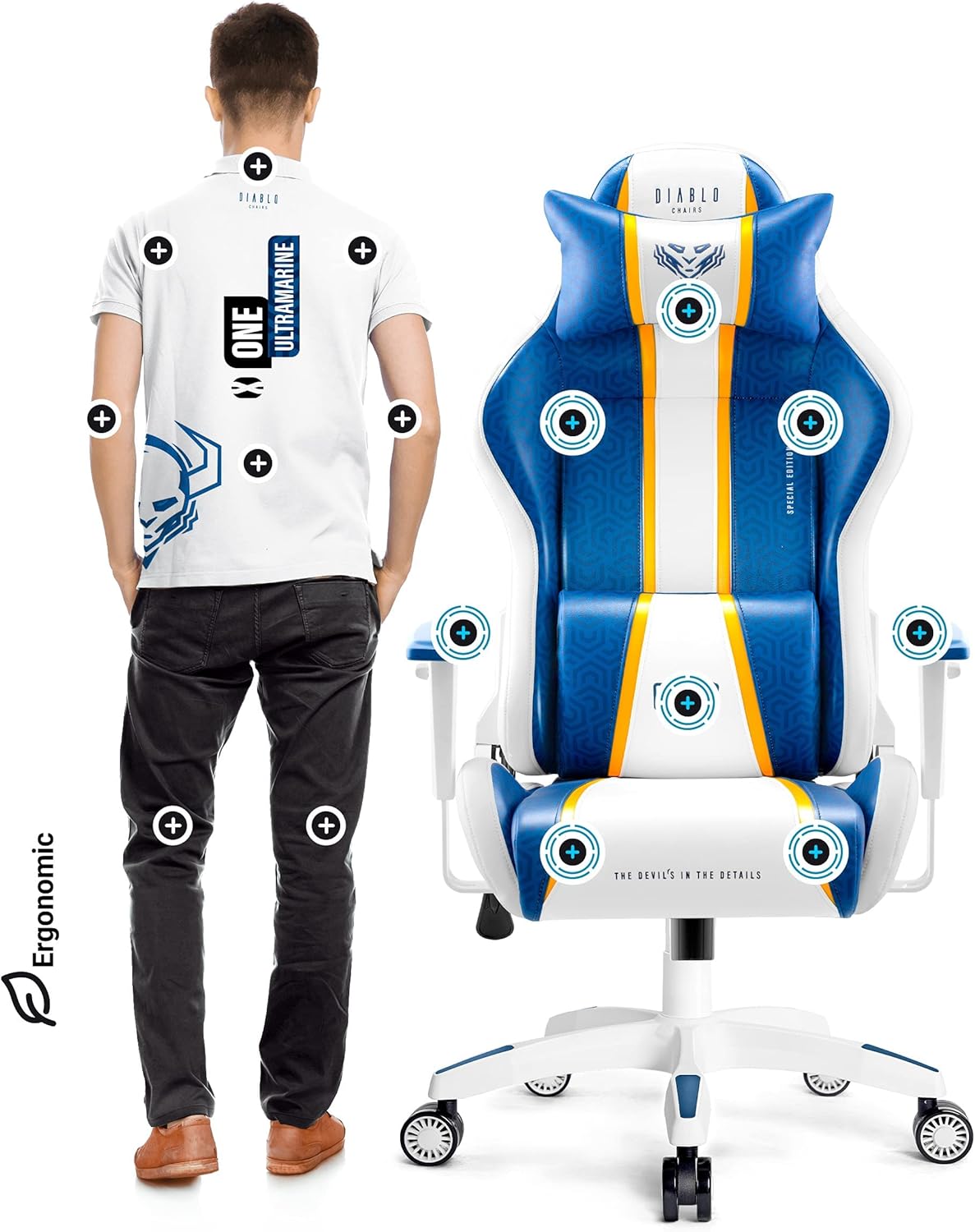 Diablo X-One 2.0 Fotel Gamingowy Krzesło Biurowe Dla Gracza Obrotowy Regulowane Podłokietniki Ekoskóra Ergonomiczny Design Funkcja Bujania Poduszka Pod Kark i Lędźwie (Candy Rose, Normal)