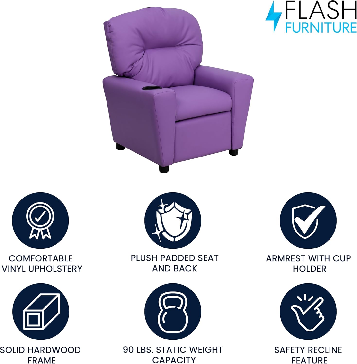 Flash Furniture Współczesny leżak dziecięcy z uchwytem na kubki, drewno, beżowy winyl, 66,04 x 53,34 x 53,34 cm