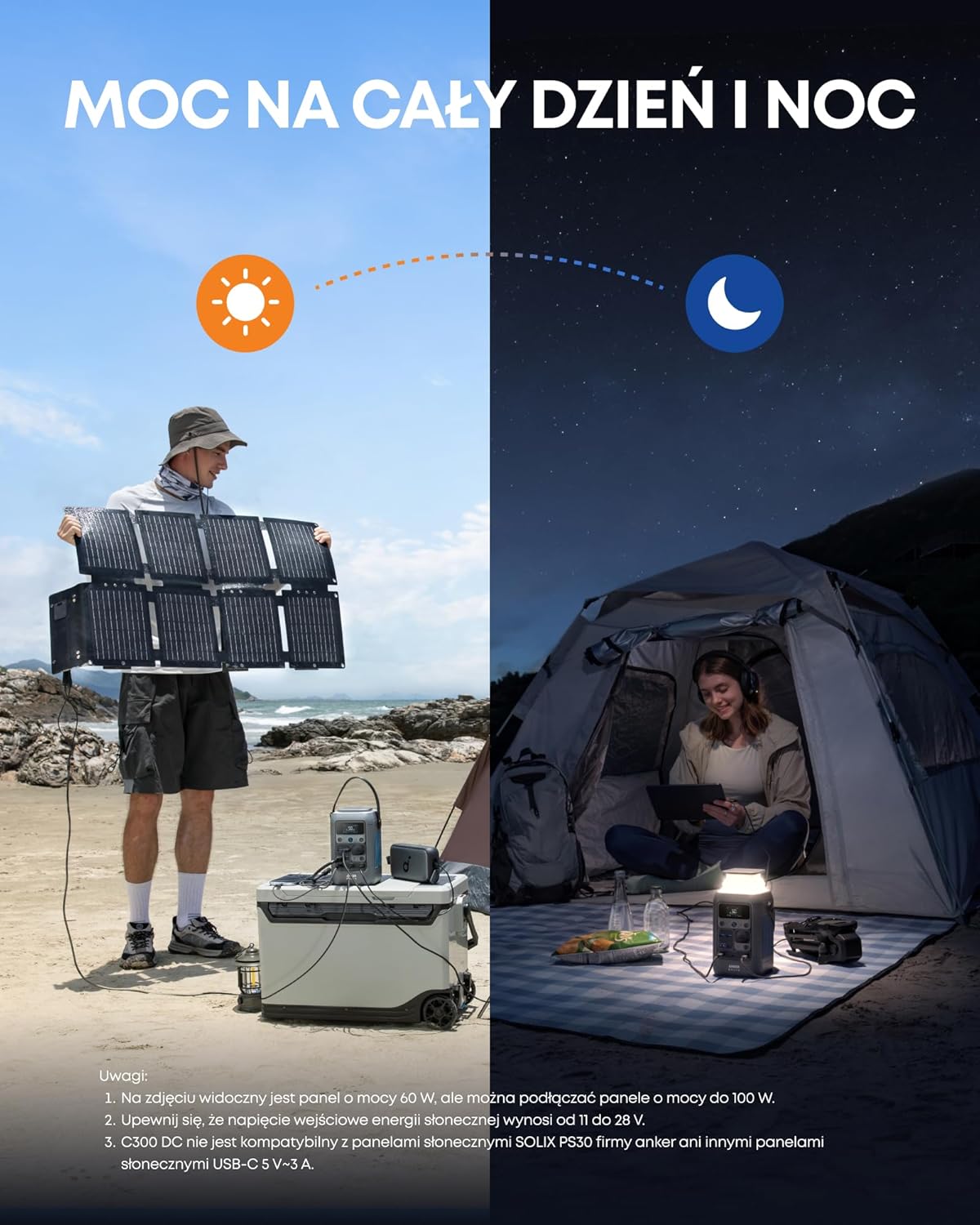 Stacja zasilania DC Anker SOLIX C300, 288 Wh, przenośna stacja zasilania, akumulator LiFePO4, generator słoneczny 300 W, na biwak, podróż i sytuacje awaryjne (bezładowarki ściennej)