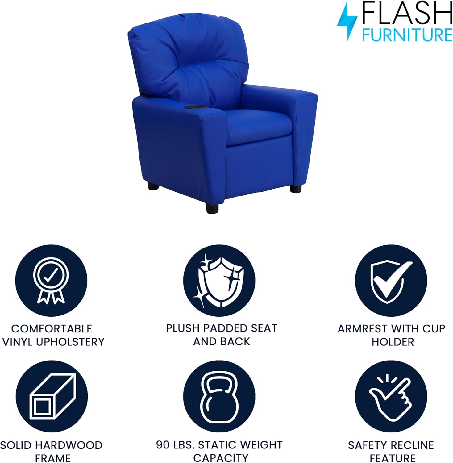 Flash Furniture Współczesny leżak dziecięcy z uchwytem na kubki, drewno, beżowy winyl, 66,04 x 53,34 x 53,34 cm