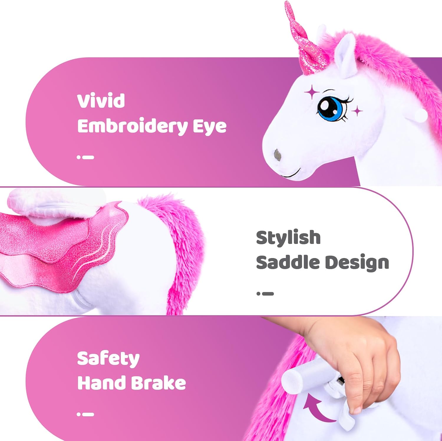 PonyCycle 2023 Nowy Model E Jednorożec do Jazdy na Mechanicznym Chodzącym Jednorożcu z Hamulcem (Fioletowy/Rozmiar 4 dla Dzieci w Wieku 4-8 Lat) Hulajnoga dla Maluchów do Jazdy na Koniu - E413