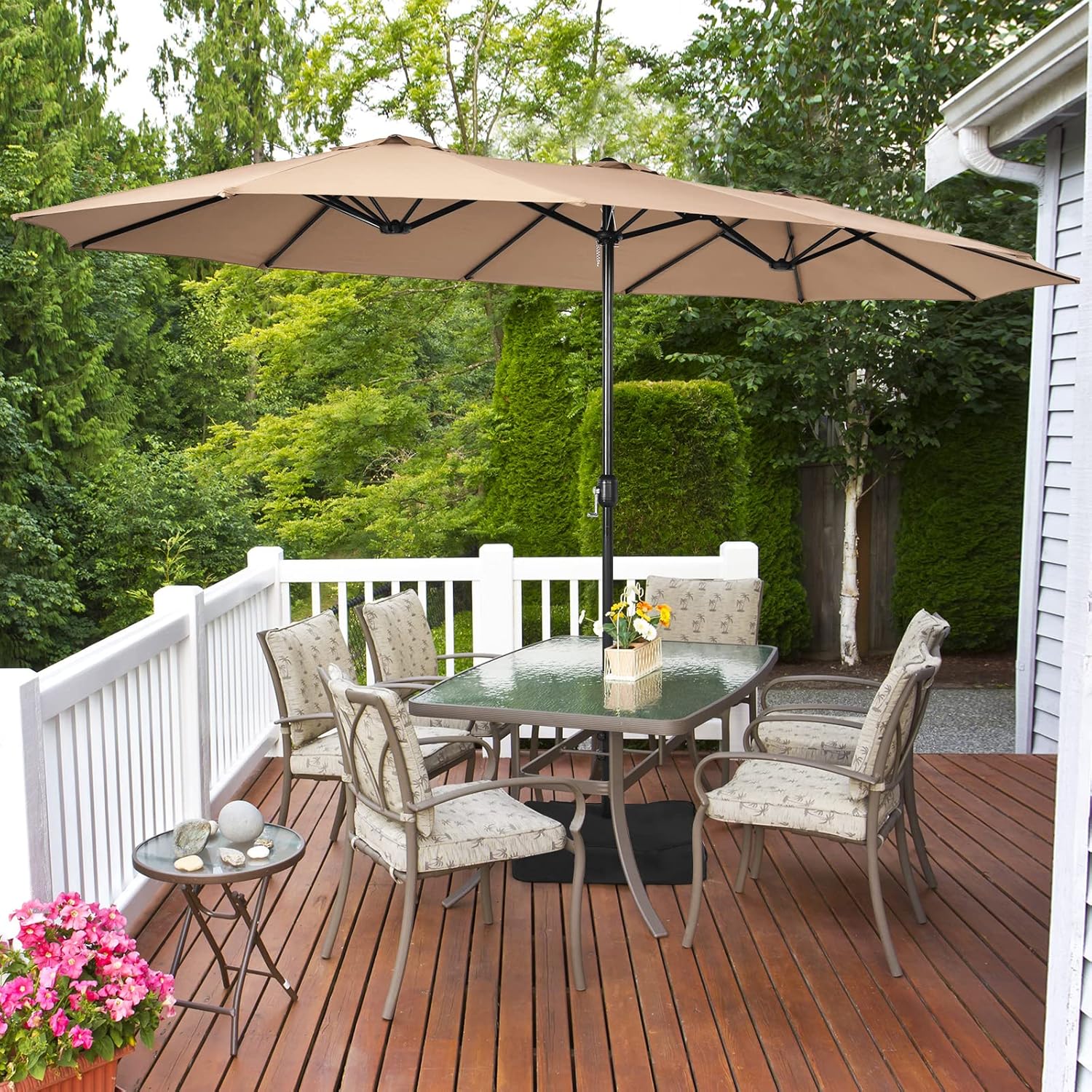 COSTWAY Parasol przeciwsłoneczny, prostokątny, 300 x 300 cm, duży parasol przeciwsłoneczny z korbą, parasol ogrodowy, odchylany o 360°, parasol tarasowy, do ogrodu, na taras, balkon (czarny)