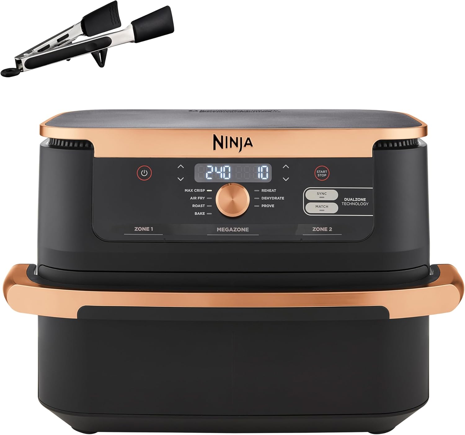 Ninja Foodi MAX Dual Zone Frytkownica beztłuszczowa z 2 szufladami, 9,5 l, kosz nieprzywierający nadaje sie do zmywarki, na 8 porcji, miedziano/czarna, 6 w 1, amazon exclusive, AF400EUCP