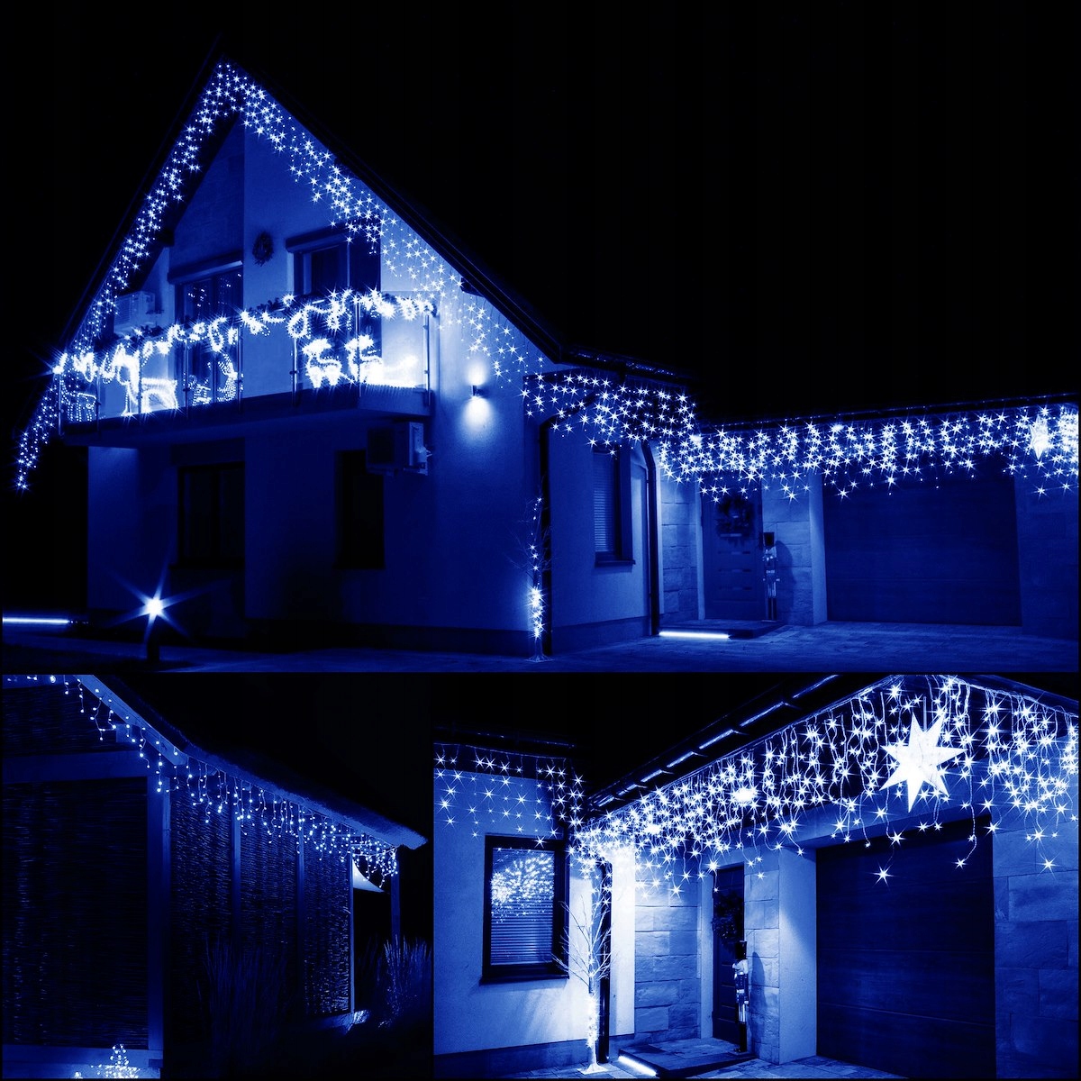 ZEWNĘTRZNE LAMPKI 1500 LED SOPLE NIEBIESKIE KURTYNA 67m GIRLANDA ŚWIETLNA