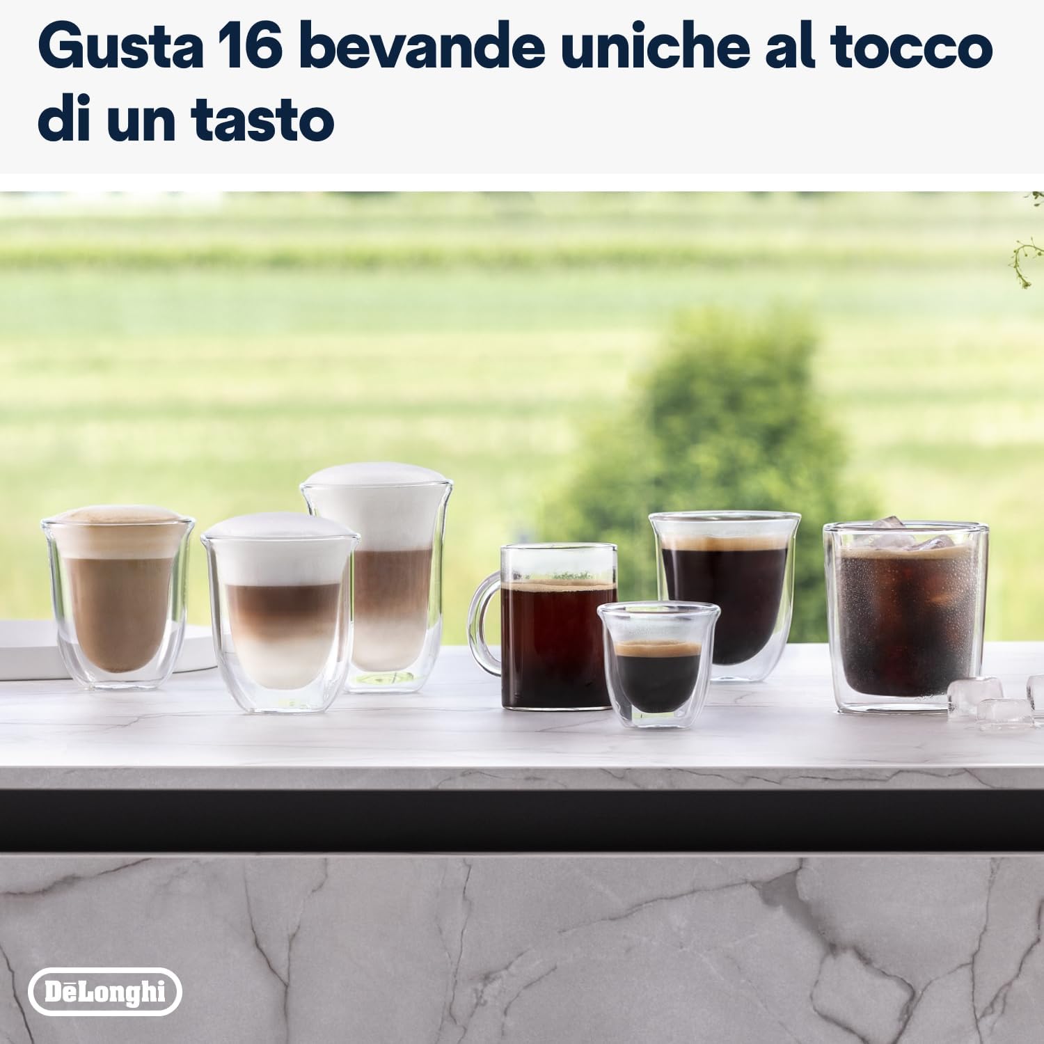 De'Longhi Rivelia EXAM440.55.G, superautomatyczny ekspres do kawy z LatteCrema Hot, automatyczny spieniacz do mleka, kompaktowy rozmiar, 16 przepisów, kolorowy ekran dotykowy, szary