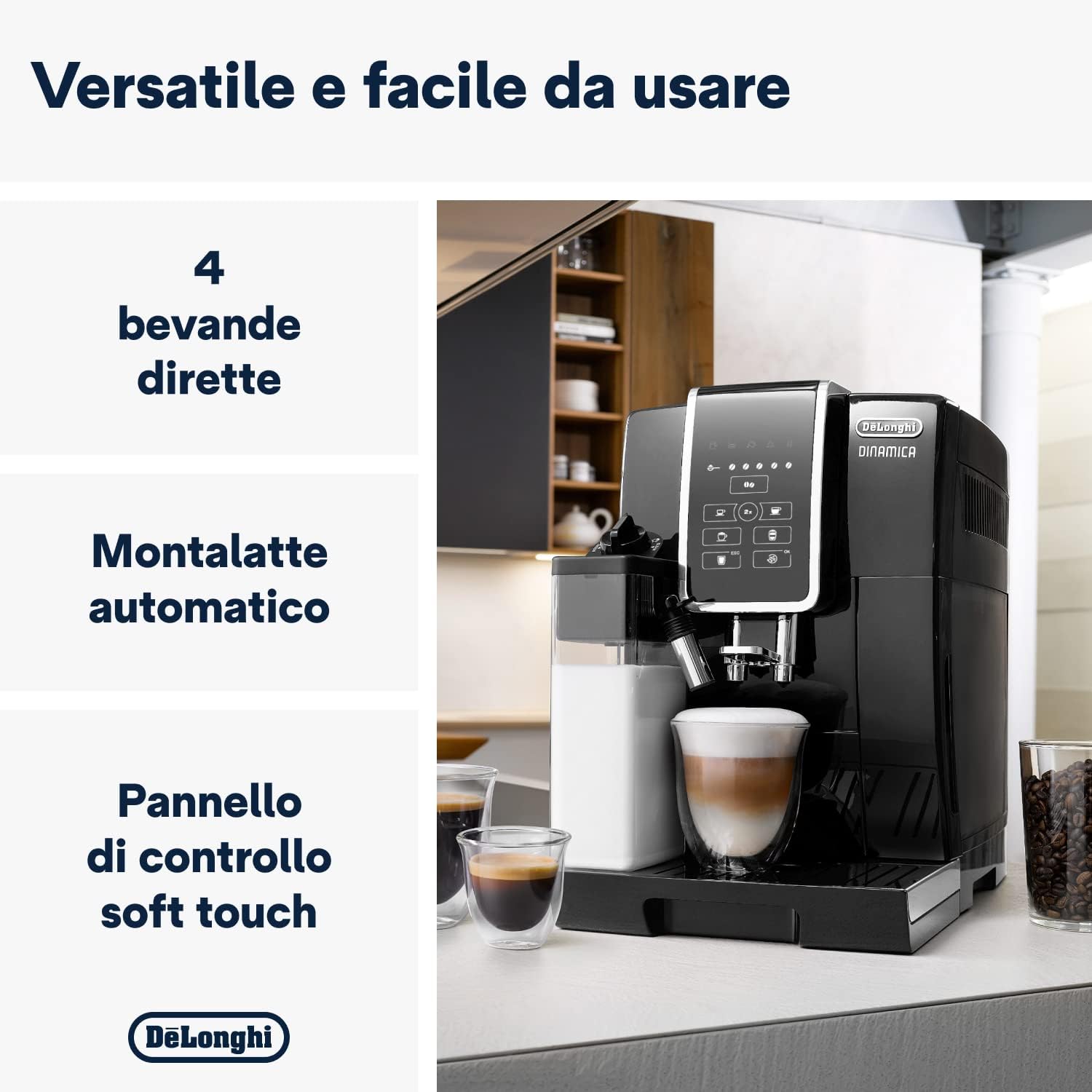 De’Longhi Dinamica ECAM 350.55.B Automatyczny Ekspres do Kawy, Tworzywo Sztuczne, 1450 W, 1,8 L, Czarny