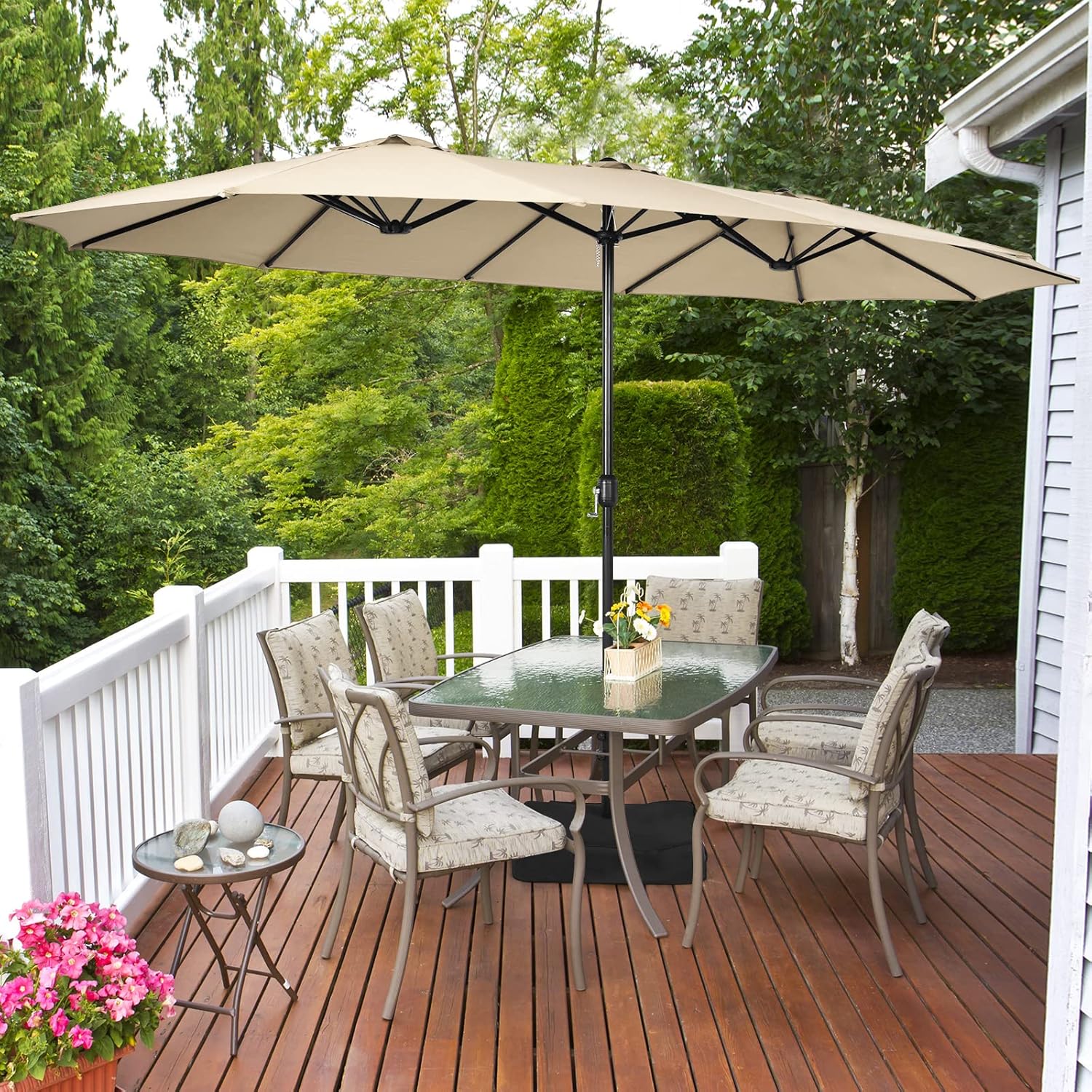 COSTWAY Parasol przeciwsłoneczny, prostokątny, 300 x 300 cm, duży parasol przeciwsłoneczny z korbą, parasol ogrodowy, odchylany o 360°, parasol tarasowy, do ogrodu, na taras, balkon (czarny)