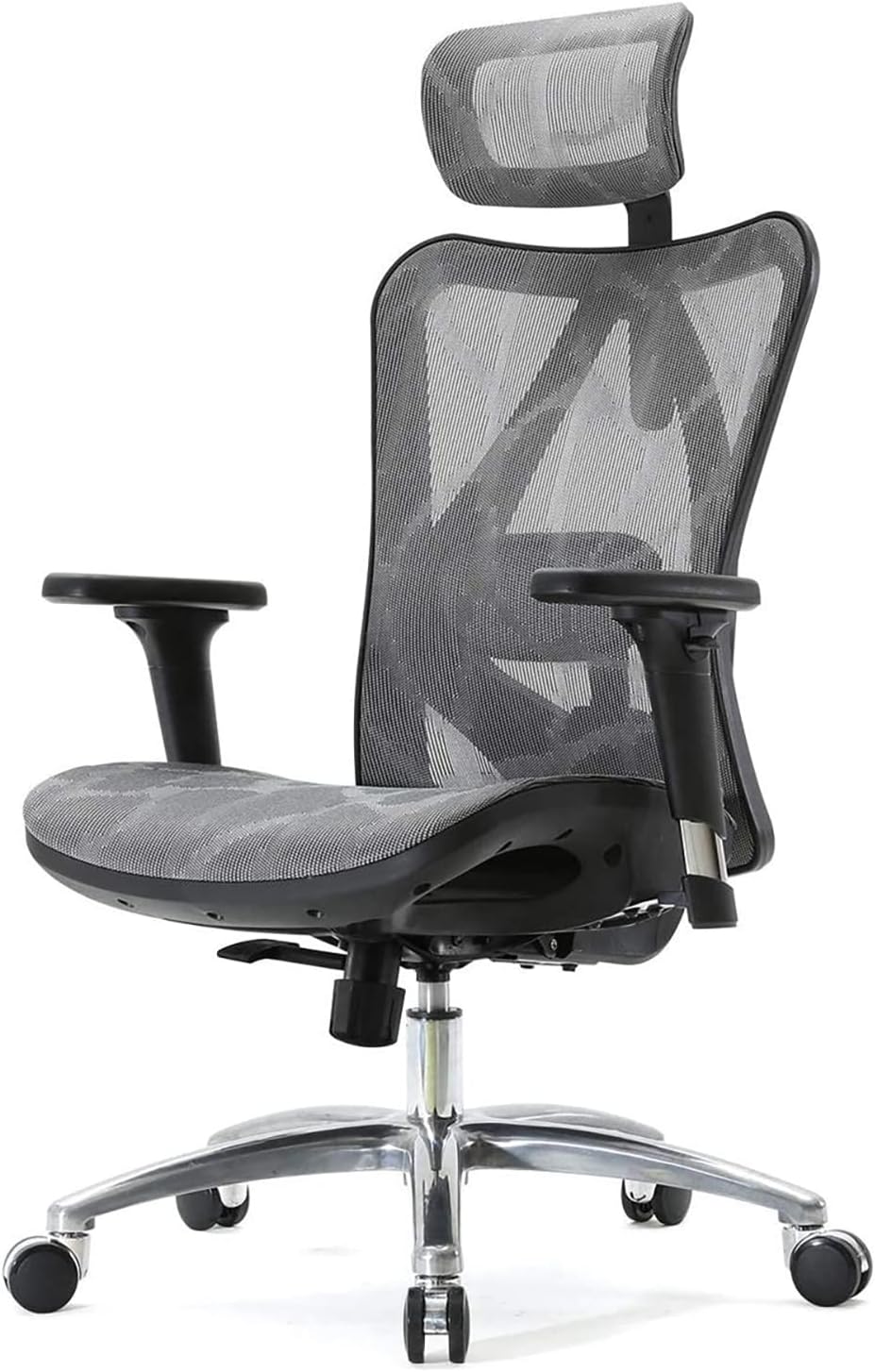 SIHOO Ergonomiczne krzesło biurowe, siatkowe, z regulowanym podparciem lędźwiowym, podłokietniki 3D, oddychające, wysokie oparcie, krzesło komputerowe, jasnoszare