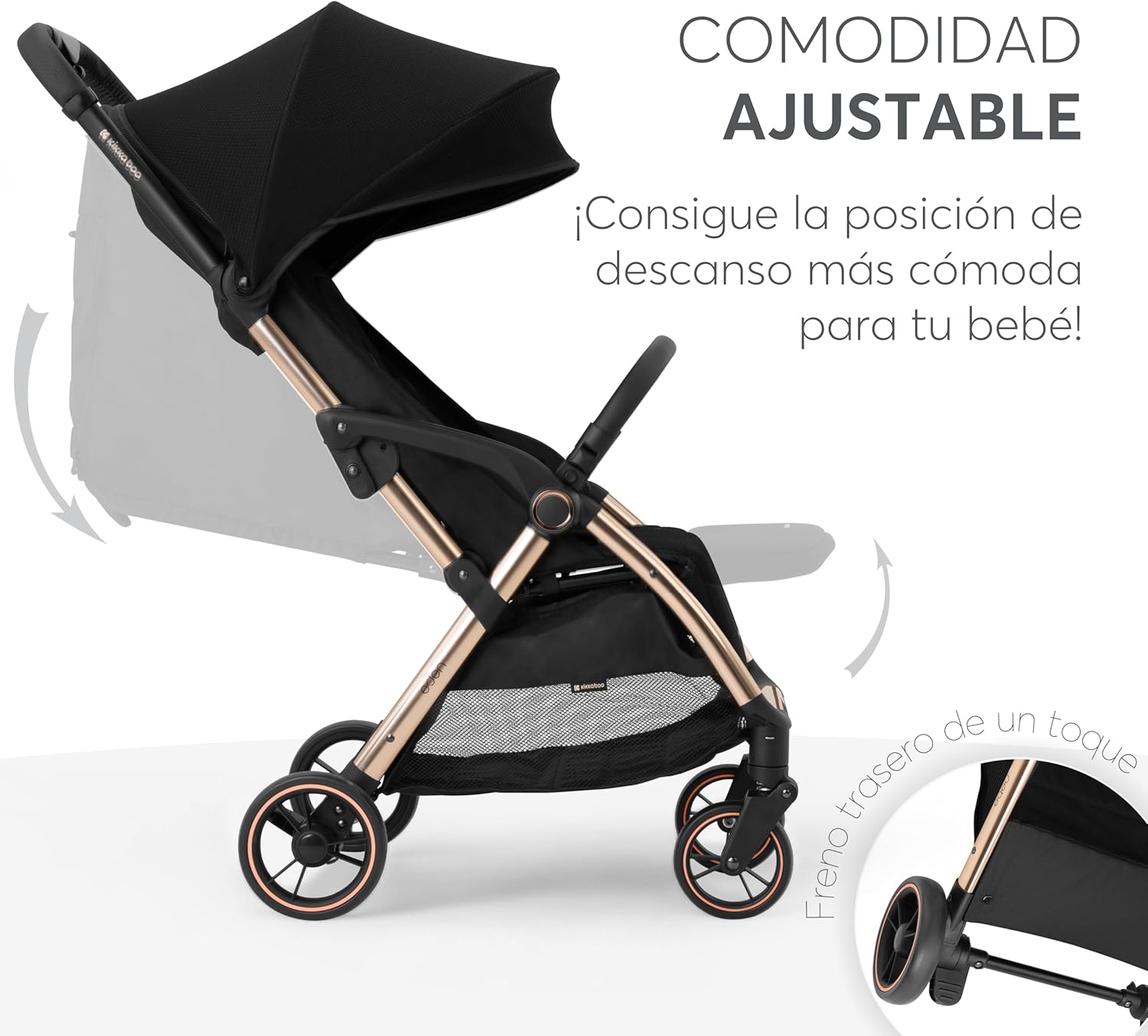 KikkaBoo EDEN Buggy, wózek dziecięcy do 22 kg, automatyczne składanie, pozycja nachylenia, ultralekki, kompaktowy, beżowy