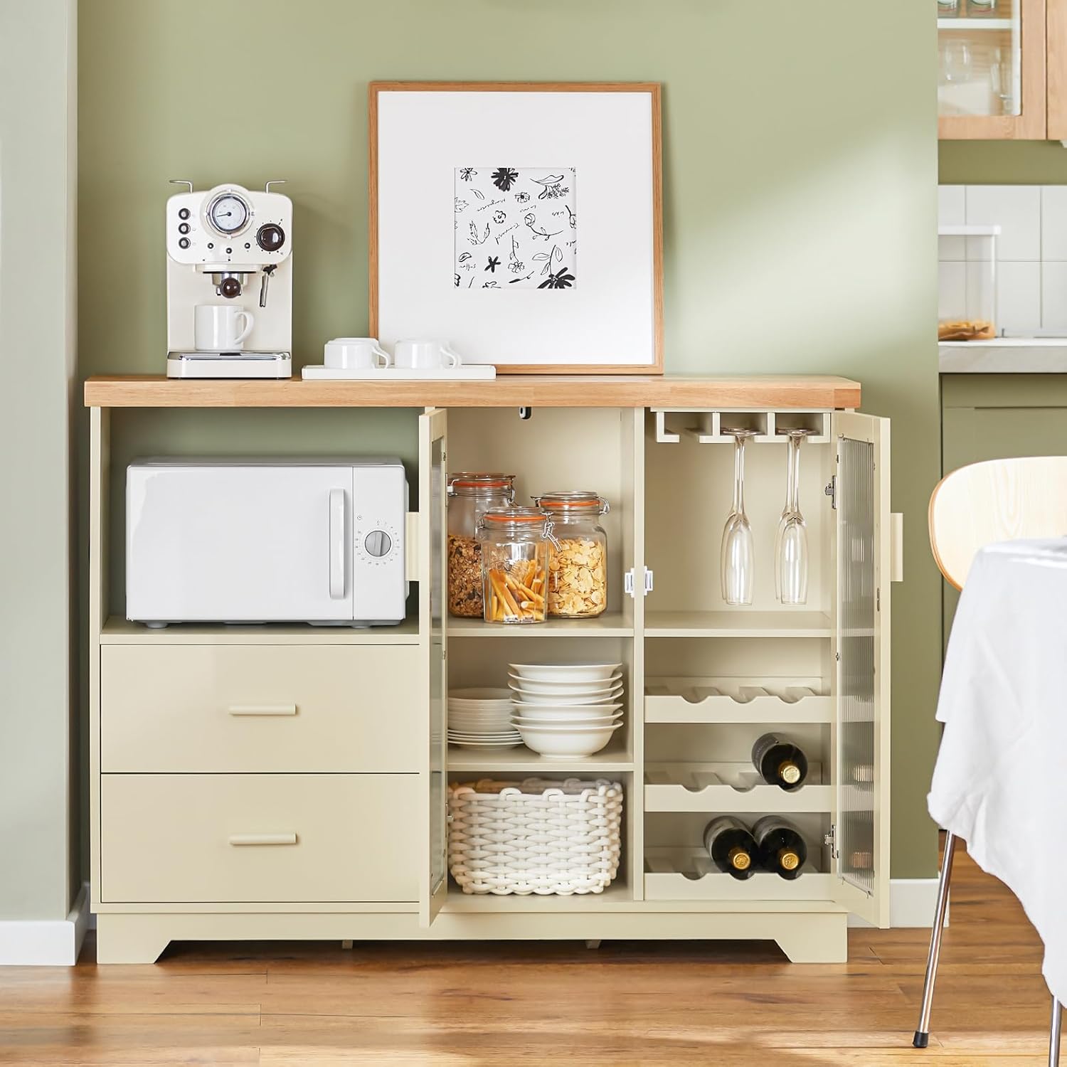 SoBuy FKW114-GR Zielona Szafka Kuchenna Kredens Kuchni Wózek kuchenny na Kółkach Jadalni 109 x 40 x 92cm