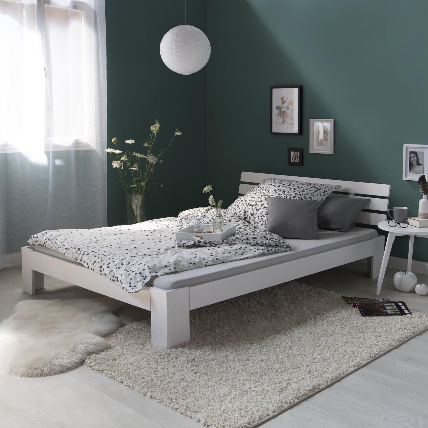 Homestyle4u 1836 Łóżko z litego drewna sosnowego, 180 x 200 cm, z stelażem z białymi listwami, łóżko podwójne 180 x 200 cm