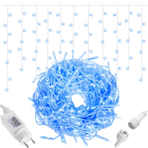 ZEWNĘTRZNE LAMPKI 1500 LED SOPLE NIEBIESKIE KURTYNA 67m GIRLANDA ŚWIETLNA