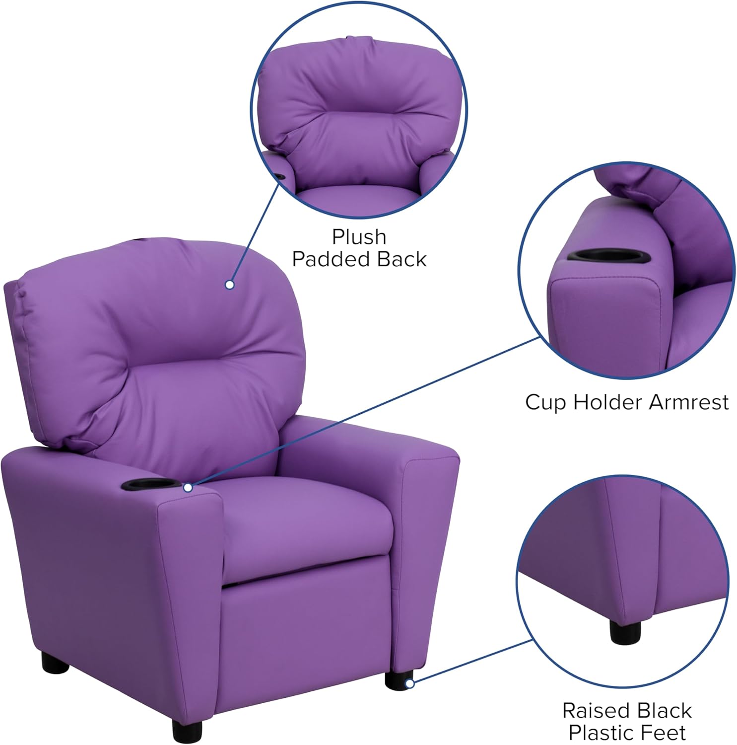 Flash Furniture Współczesny leżak dziecięcy z uchwytem na kubki, drewno, beżowy winyl, 66,04 x 53,34 x 53,34 cm