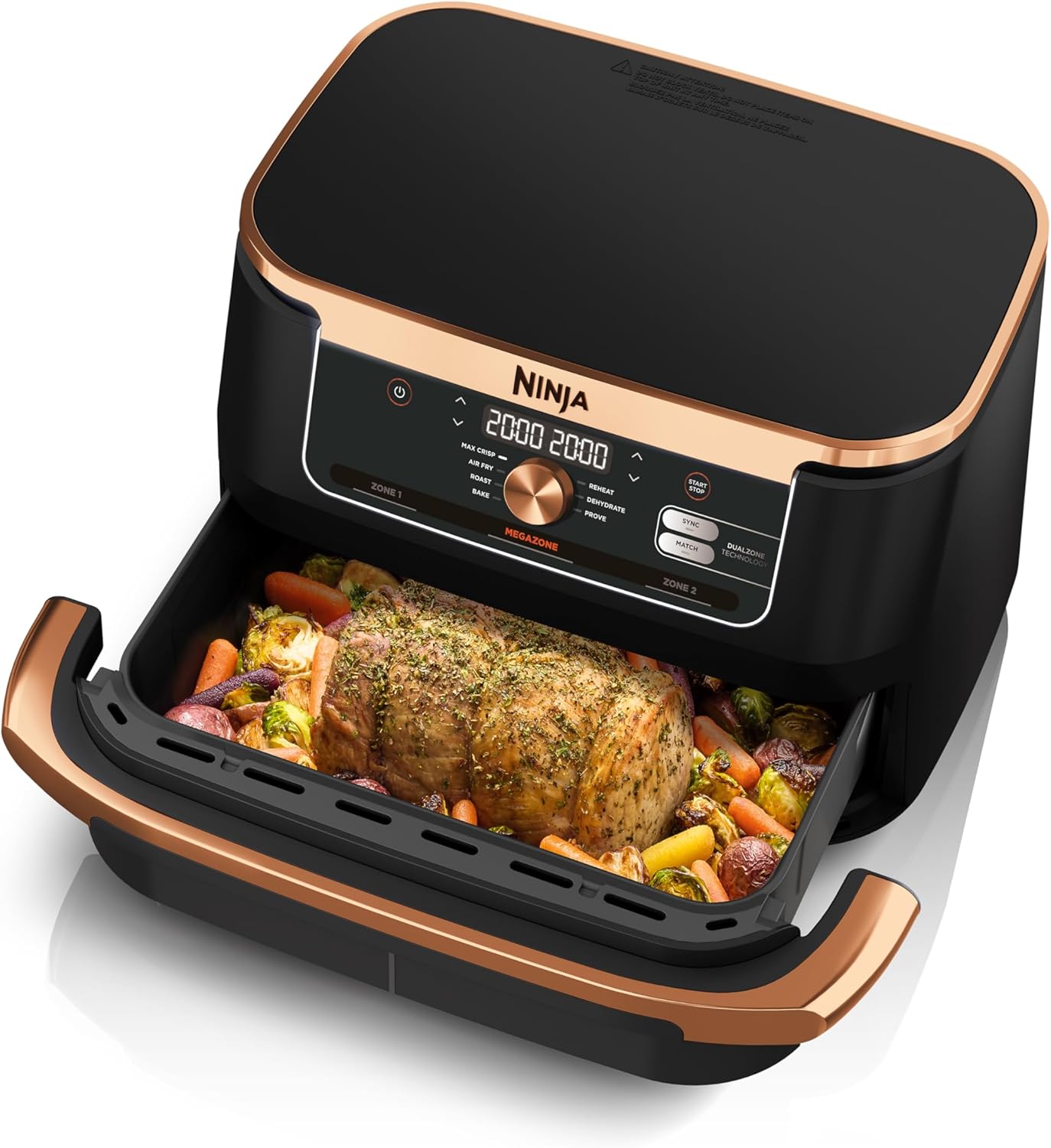 Ninja Foodi MAX Dual Zone Frytkownica beztłuszczowa z 2 szufladami, 9,5 l, kosz nieprzywierający nadaje sie do zmywarki, na 8 porcji, miedziano/czarna, 6 w 1, amazon exclusive, AF400EUCP