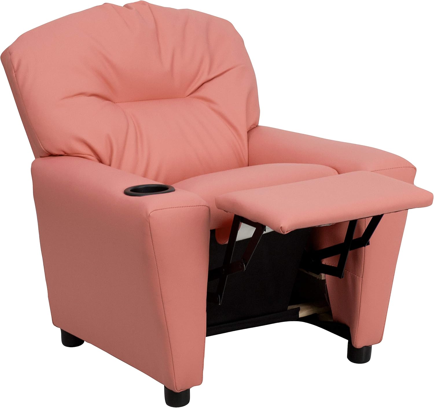 Flash Furniture Współczesny leżak dziecięcy z uchwytem na kubki, drewno, beżowy winyl, 66,04 x 53,34 x 53,34 cm