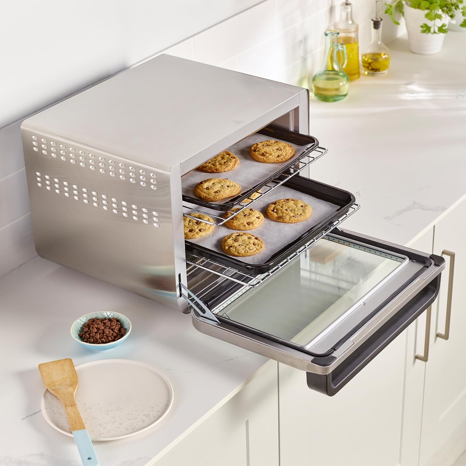 Ninja Foodi 10 w 1, piekarnik wielofunkcyjny, przenośny mini piekarnik na blat, frytkownica beztłuszczowa, pieczenie, grill, ciasta i więcej,10 funkcji gotowania, srebrno/czarny, DT200EU