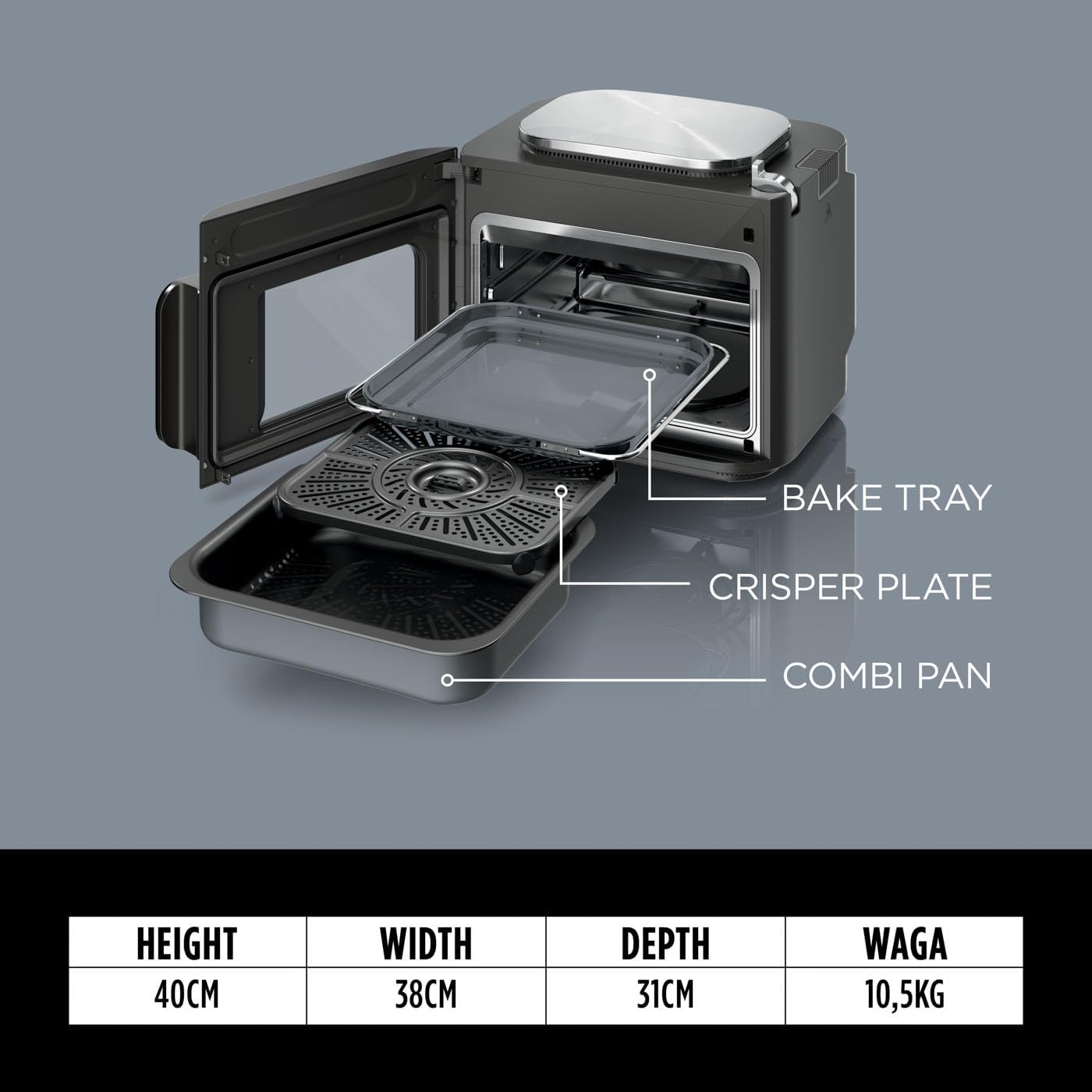 Ninja Combi 12-w-1 Multi-Cooker, kuchenka wielofunkcyjna, piekarnik i frytownica, 12 funkcji, przygotuj posiłki rodzinne w 15 minut, zawiera blachę do pieczenia, patelnię i przepisy, szary, SFP700EU