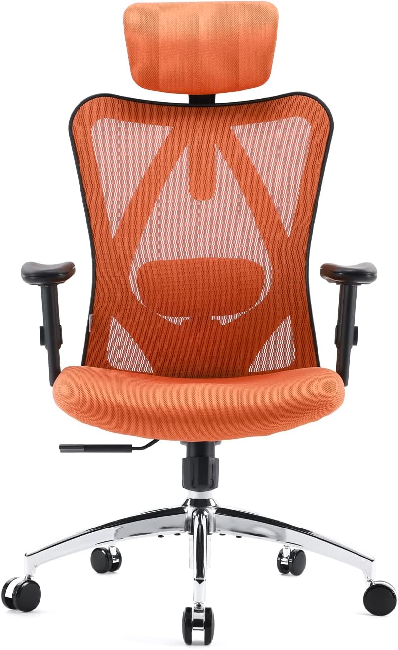 SIHOO Ergonomiczne krzesło biurowe, komputerowe krzesło biurowe z regulowanym podparciem lędźwiowym i zagłówkiem, oddychające siatkowe krzesło do gier z wygodną grubą poduszką i regulowanymi podłokietnikami, krzesło obrotowe do nauki w domu (czarne)