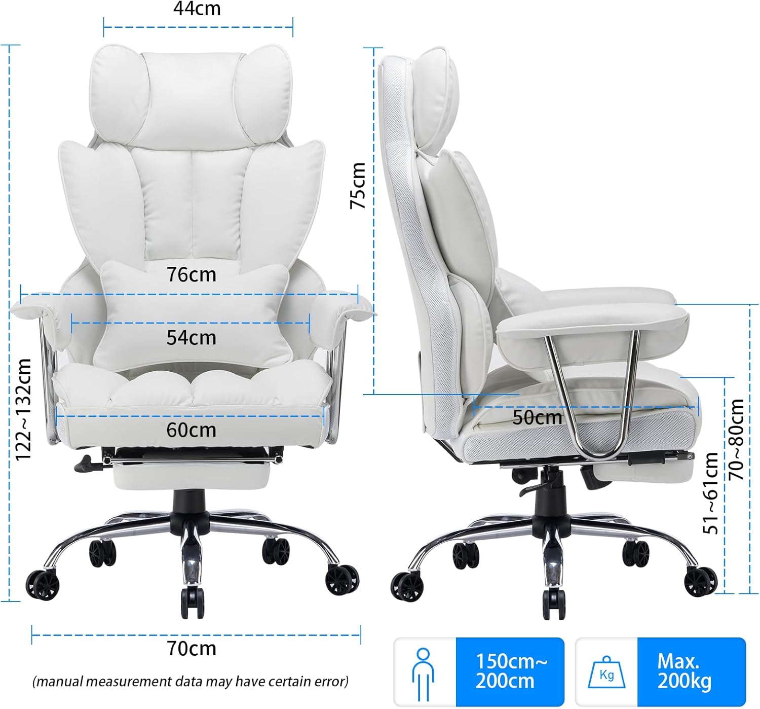 Efomao ergonomiczny fotel biurowy, krzesło kierownicze z PU skóry, fotel biurowy do 200 kg z podnóżkiem i podpórką lędźwiową, regulowane krzesło z wysokim oparciem