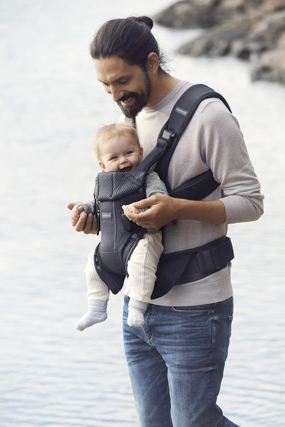 BabyBjörn Nosidełko dla niemowląt One Air, siatka 3D, szaro-beżowe
