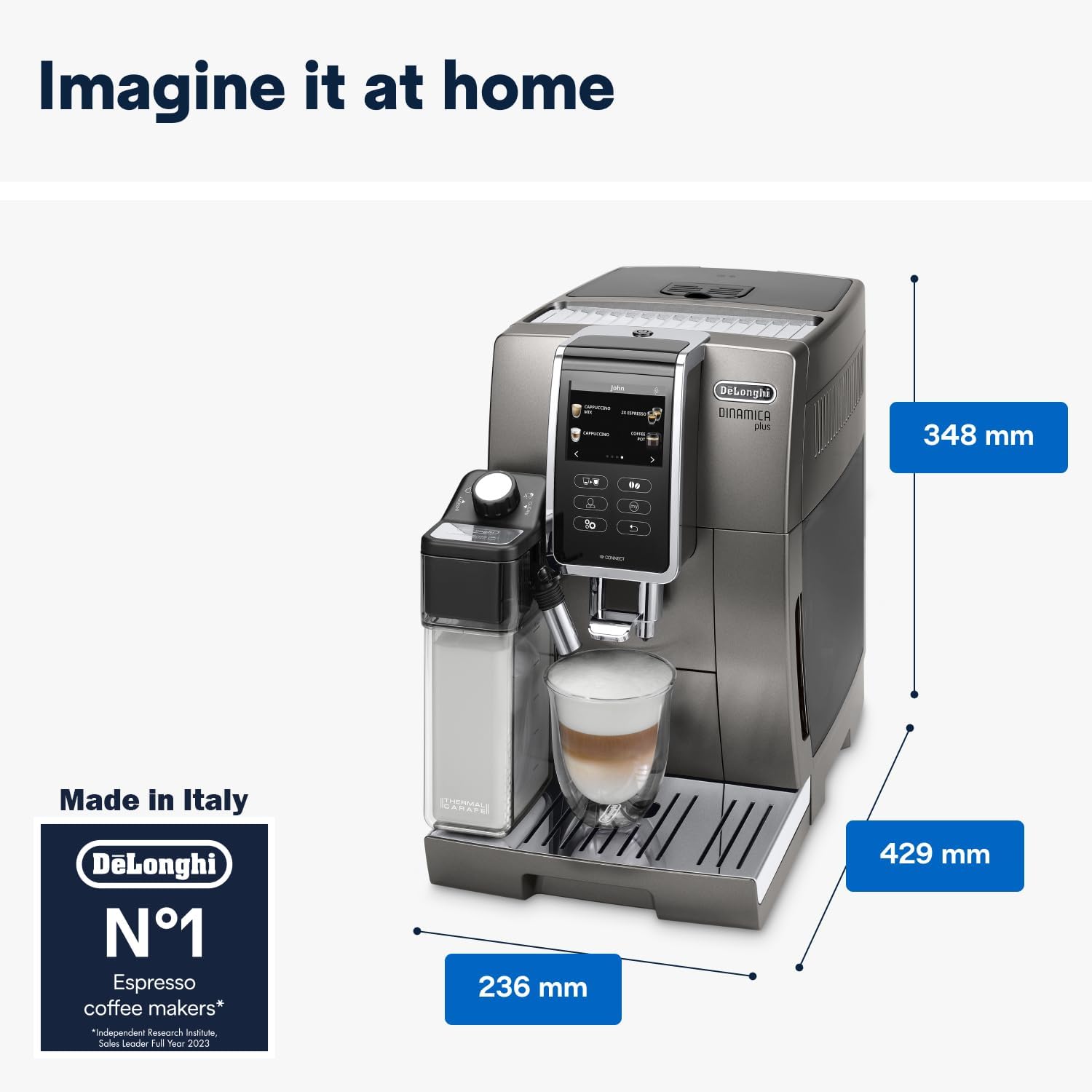 De’Longhi Dinamica ECAM 350.55.B Automatyczny Ekspres do Kawy, Tworzywo Sztuczne, 1450 W, 1,8 L, Czarny