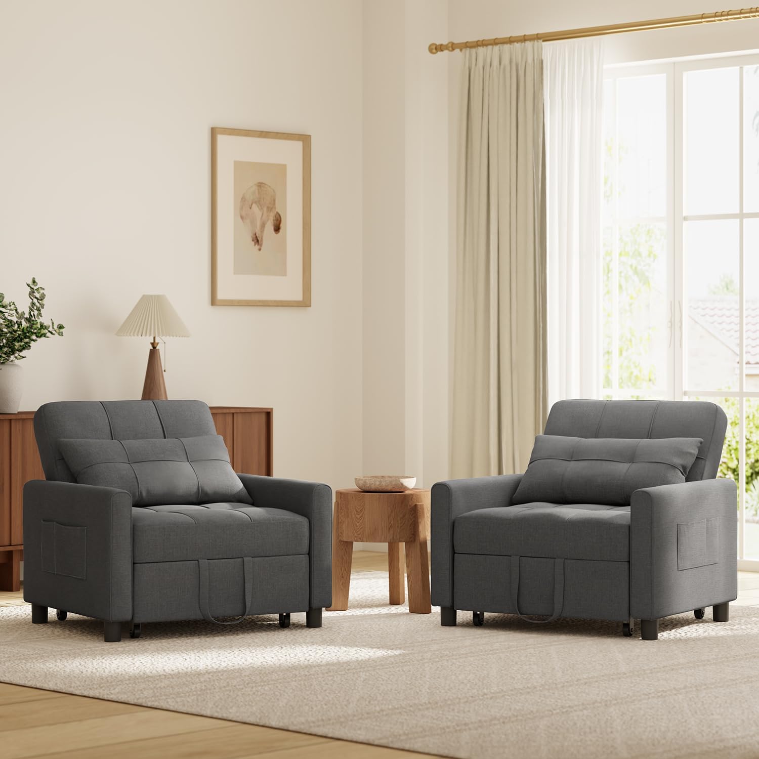 Xbro Fotel Do Spania 3 w 1, Rozkładana Sofa z Funkcją Łóżka, Regulowane Krzesło z Poduszką i Kieszenią, Wielofunkcyjny Fotel na Małe Przestrzenie, Akademiki, Biura