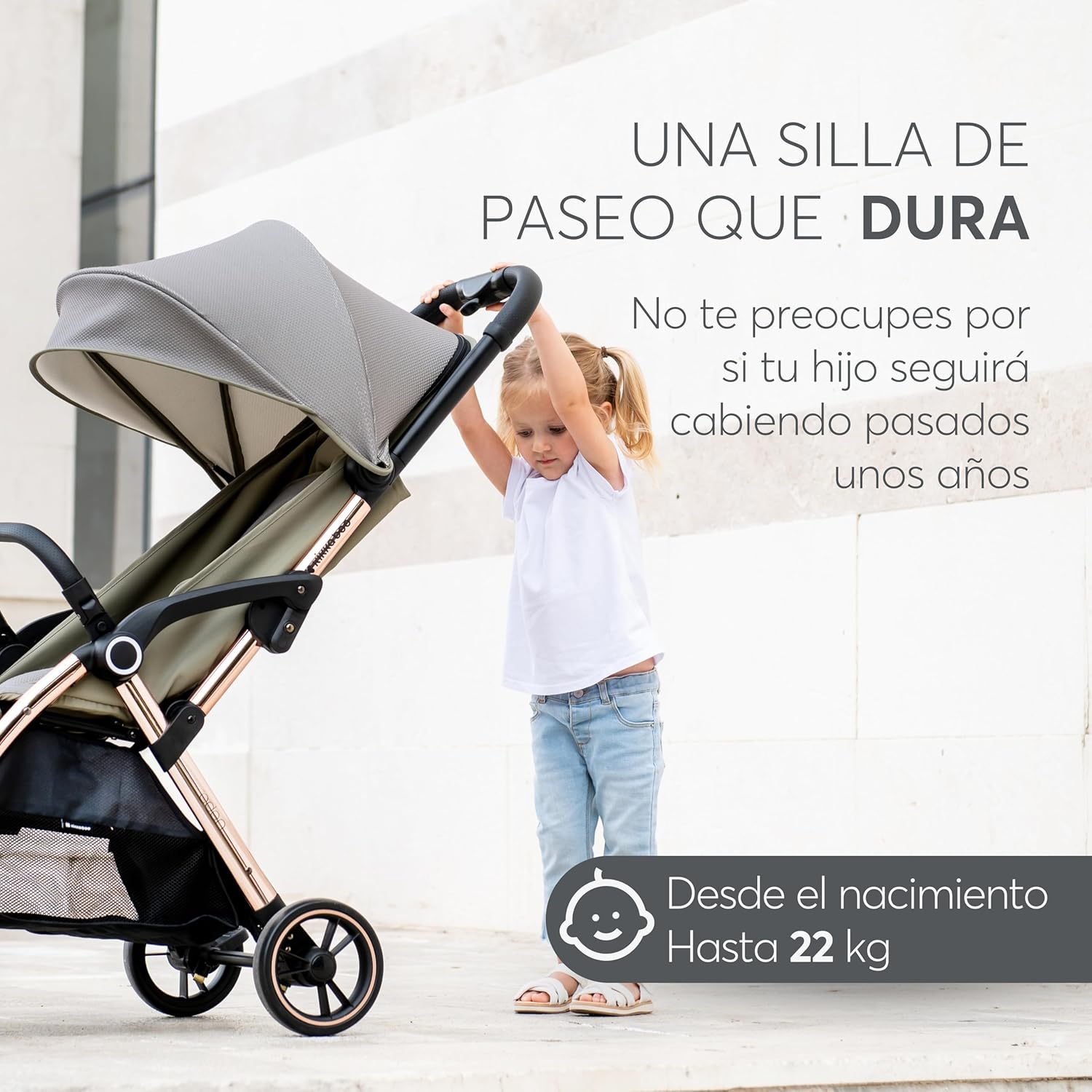 KikkaBoo EDEN Buggy, wózek dziecięcy do 22 kg, automatyczne składanie, pozycja nachylenia, ultralekki, kompaktowy, beżowy