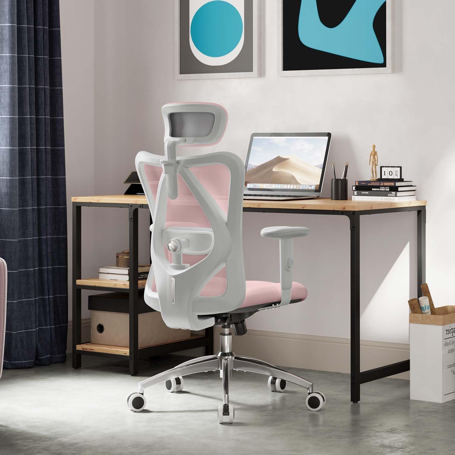 SIHOO Ergonomiczne krzesło biurowe, komputerowe krzesło biurowe z regulowanym podparciem lędźwiowym i zagłówkiem, oddychające siatkowe krzesło do gier z wygodną grubą poduszką i regulowanymi podłokietnikami, krzesło obrotowe do nauki w domu (czarne)