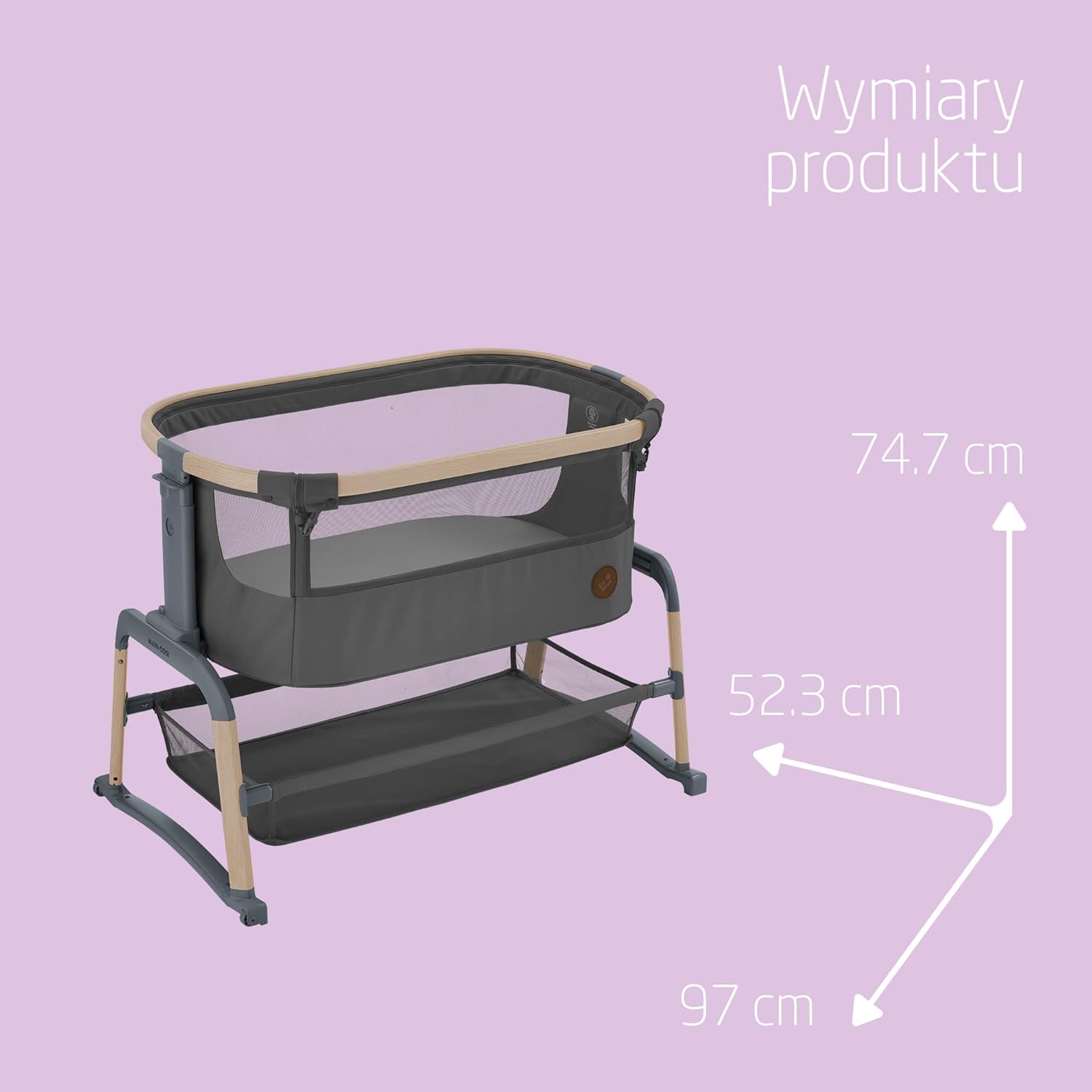 Maxi-Cosi Iora Air Łóżeczko Przystawka, Siatka do okoła, 0–6 mies., maks. 9 kg, Tryb bujania, 4 Poz. Odchylenia i 5 Wysokości, Łatwe Przesuwanie, Wygodny Materac, Łatwe Przenoszenie, Beyond Grey