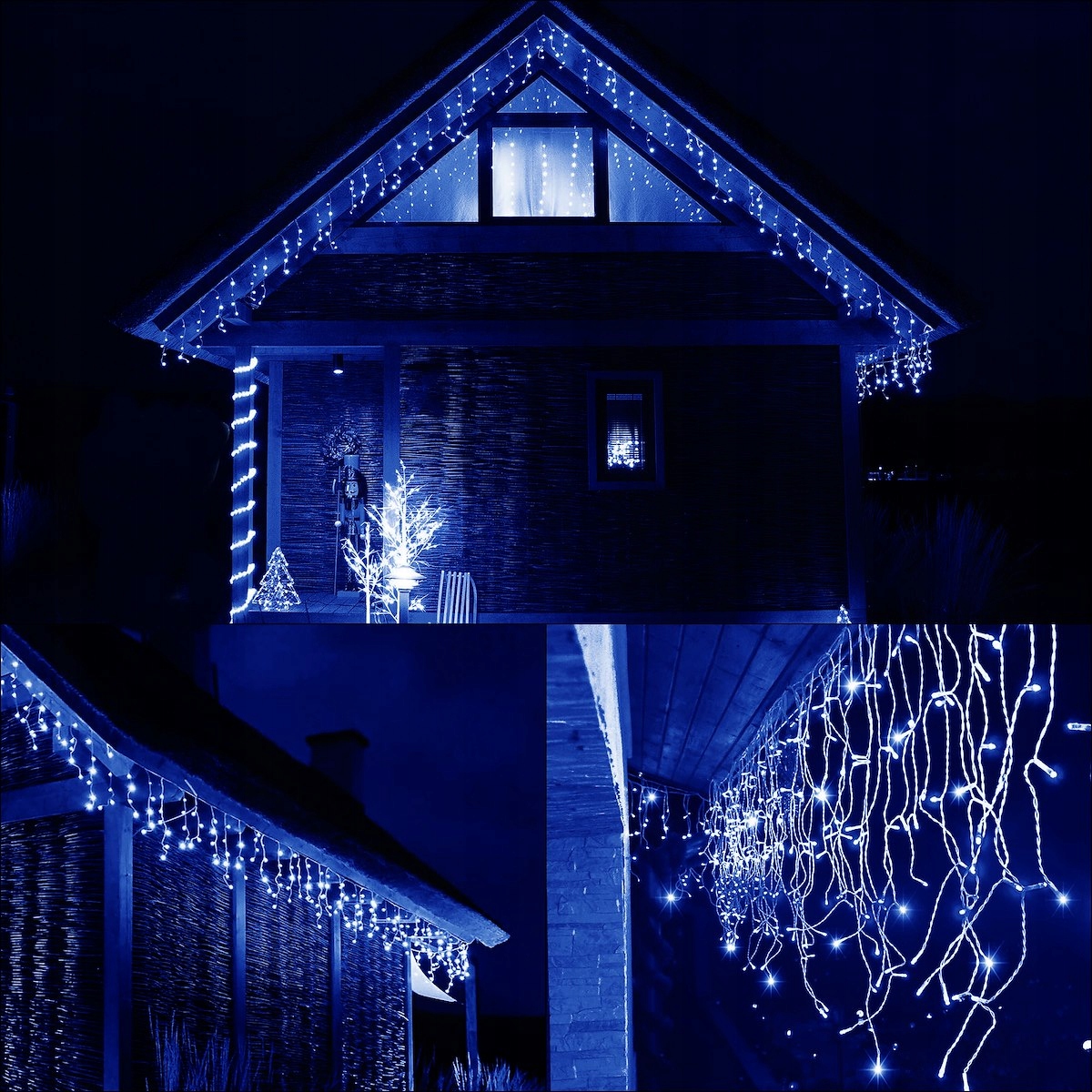 ZEWNĘTRZNE LAMPKI 1500 LED SOPLE NIEBIESKIE KURTYNA 67m GIRLANDA ŚWIETLNA
