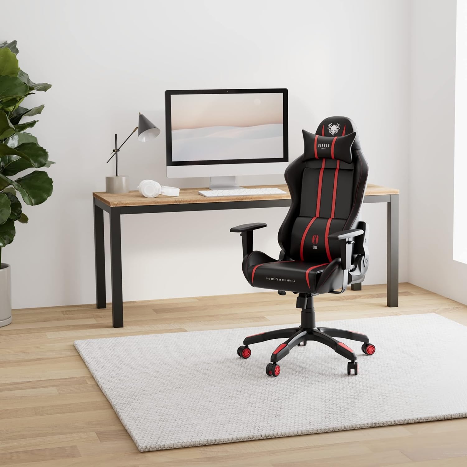 Diablo X-One 2.0 Fotel Gamingowy Krzesło Biurowe Dla Gracza Obrotowy Regulowane Podłokietniki Ekoskóra Ergonomiczny Design Funkcja Bujania Poduszka Pod Kark i Lędźwie (Candy Rose, Normal)