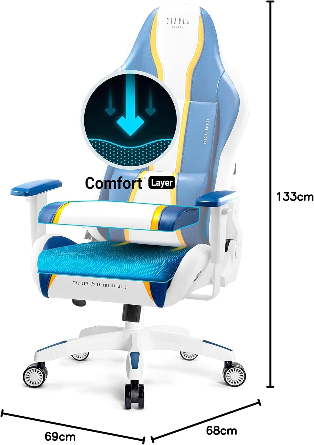 Diablo X-One 2.0 Fotel Gamingowy Krzesło Biurowe Dla Gracza Obrotowy Regulowane Podłokietniki Ekoskóra Ergonomiczny Design Funkcja Bujania Poduszka Pod Kark i Lędźwie (Candy Rose, Normal)