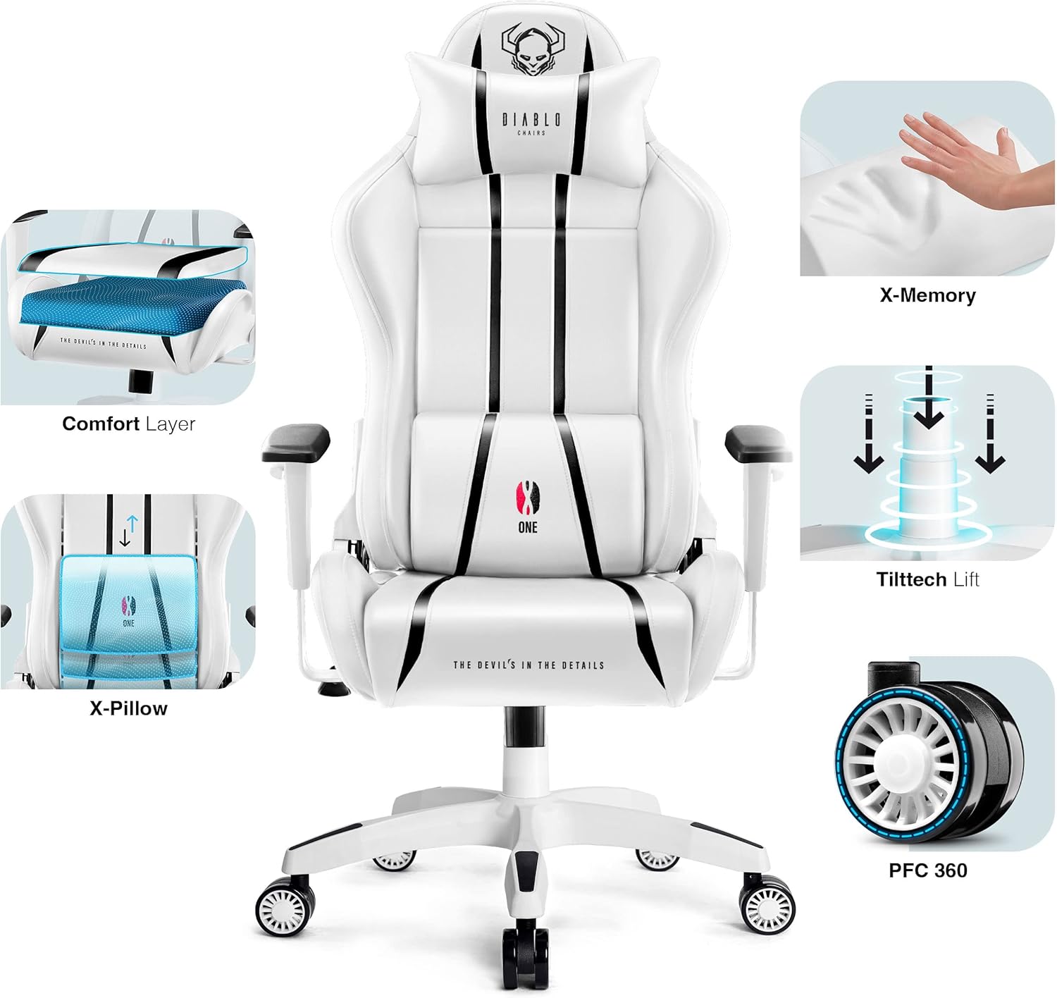 Diablo X-One 2.0 Fotel Gamingowy Krzesło Biurowe Dla Gracza Obrotowy Regulowane Podłokietniki Ekoskóra Ergonomiczny Design Funkcja Bujania Poduszka Pod Kark i Lędźwie (Candy Rose, Normal)