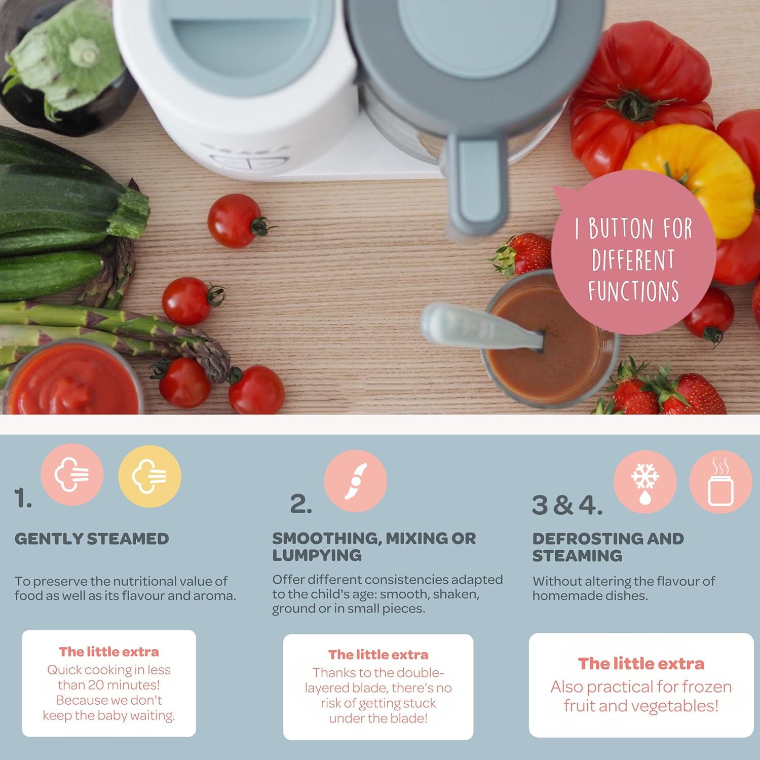 BÉABA, Babycook Neo, mikser parowy 6 w 1, robot dla niemowląt, wyprodukowany we Francji, szklana miska, zbiornik ze stali nierdzewnej, duża pojemność, dywersyfikacja żywności, małe doniczki dla