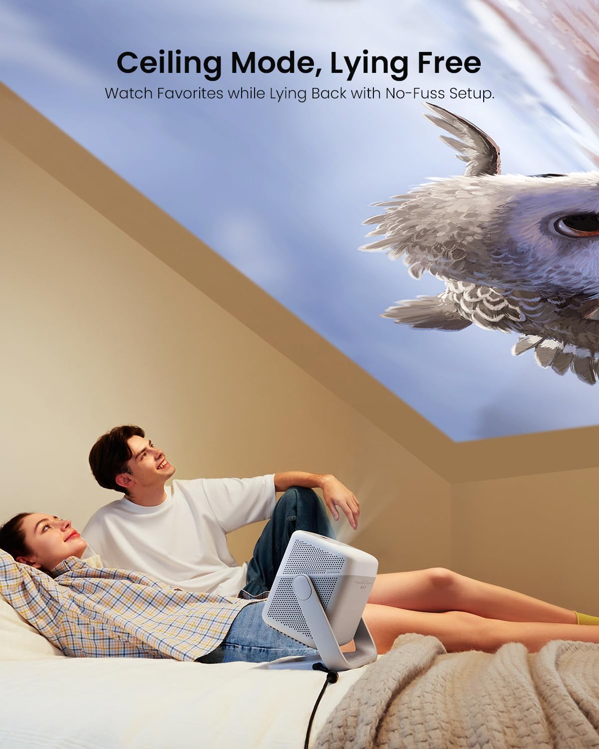 JMGO N1 Projektor, 1080P 3D Mini Full HD, przenośny projektor z potrójnym laserem 750 ISO lumenów, automatyczna korekcja obrazu z gimbalem, 2 głośniki Dynaudio 5 W, Android TV 11.0