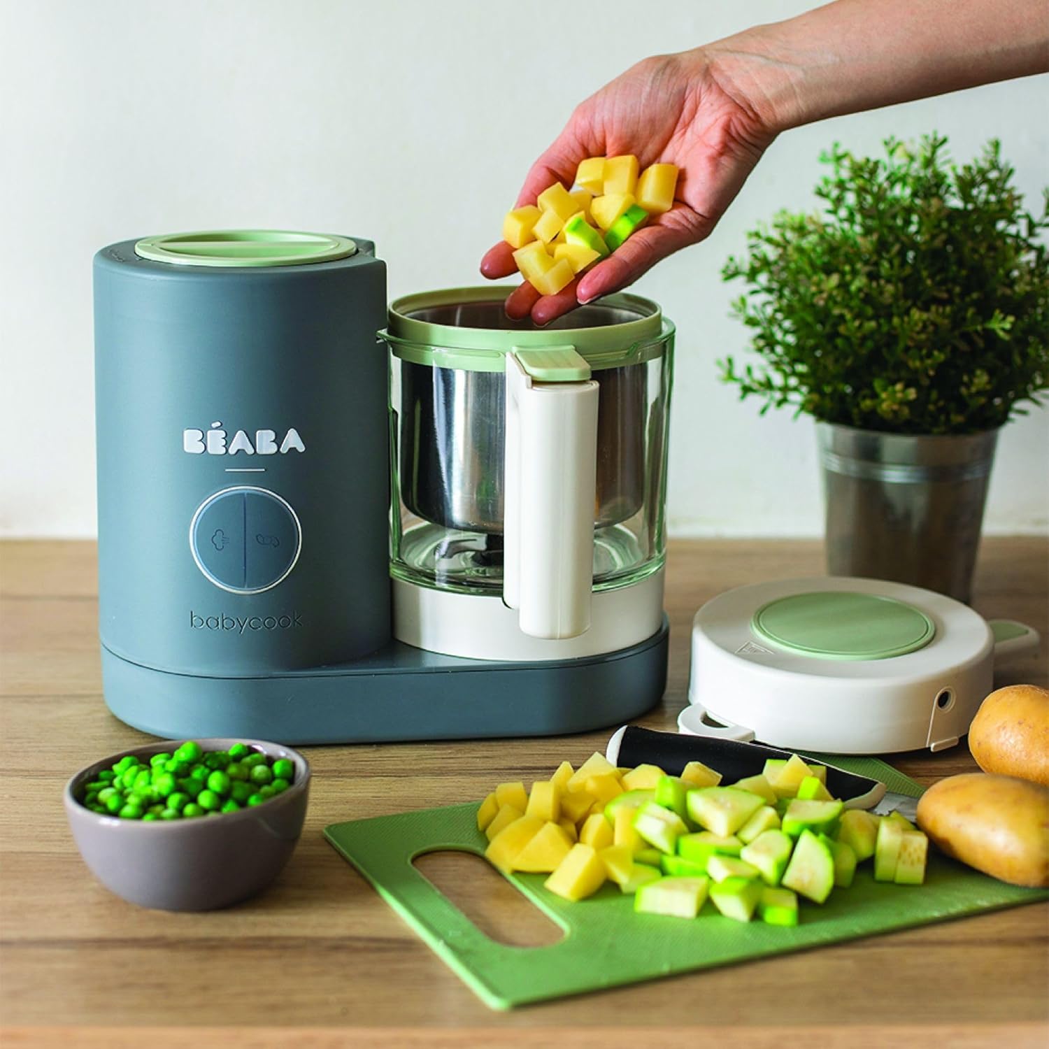 BÉABA, Babycook Neo, mikser parowy 6 w 1, robot dla niemowląt, wyprodukowany we Francji, szklana miska, zbiornik ze stali nierdzewnej, duża pojemność, dywersyfikacja żywności, małe doniczki dla
