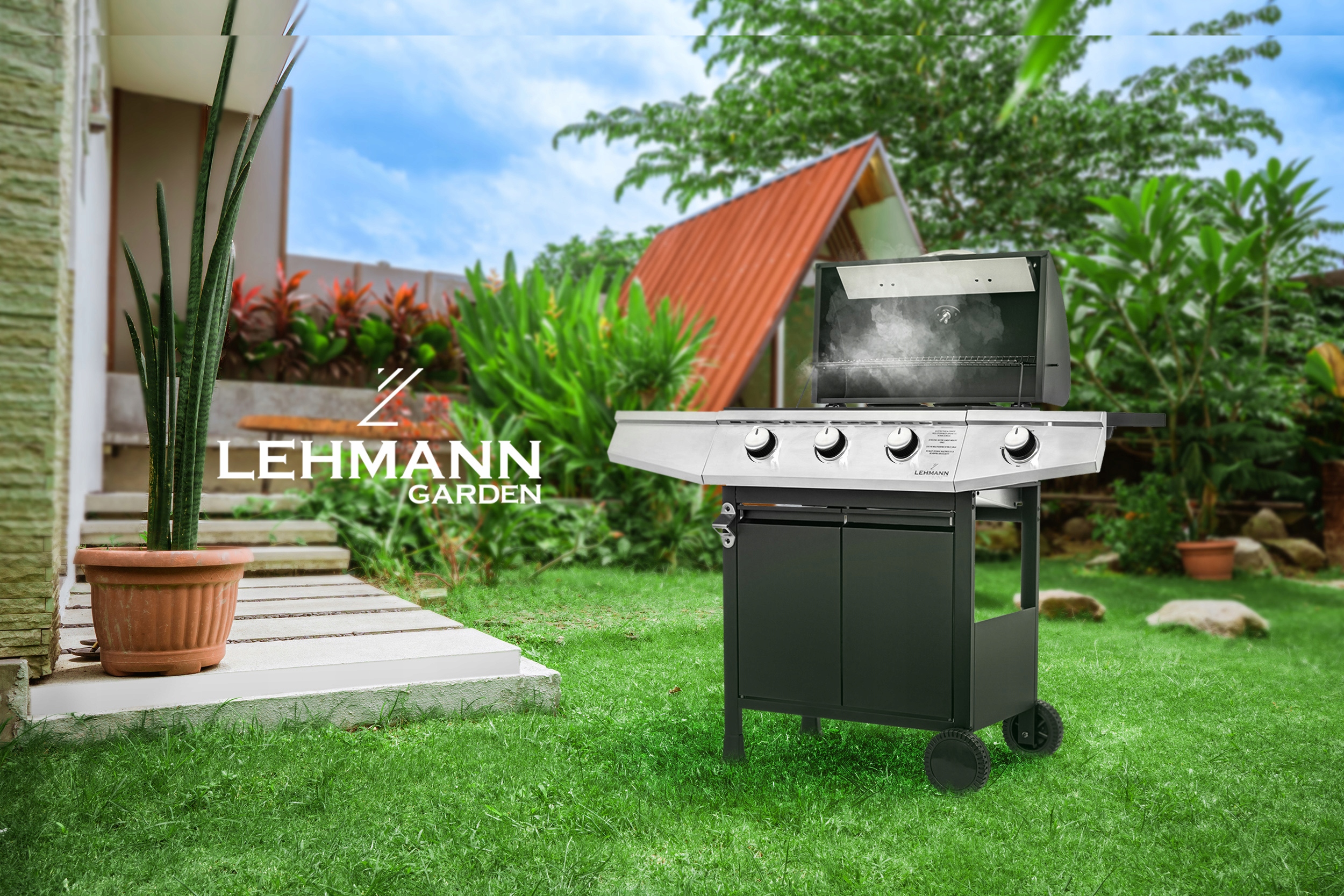 GRILL GAZOWY OGRODOWY ŻELIWNY RUSZT NIERDZEWNY LEHMANN TEXAS 3+1 POKROWIEC